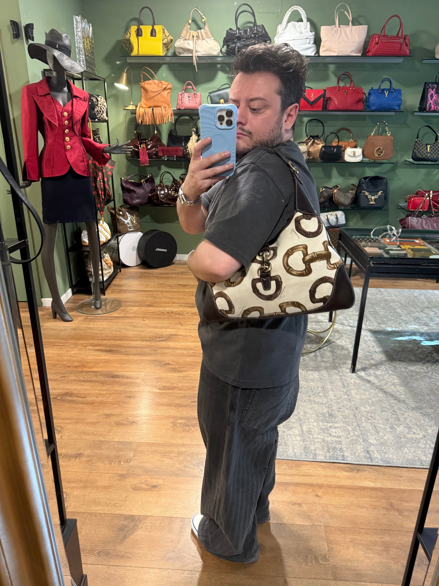 GUCCI HORSEBIT PRINT BOUVIER HOBO BAG