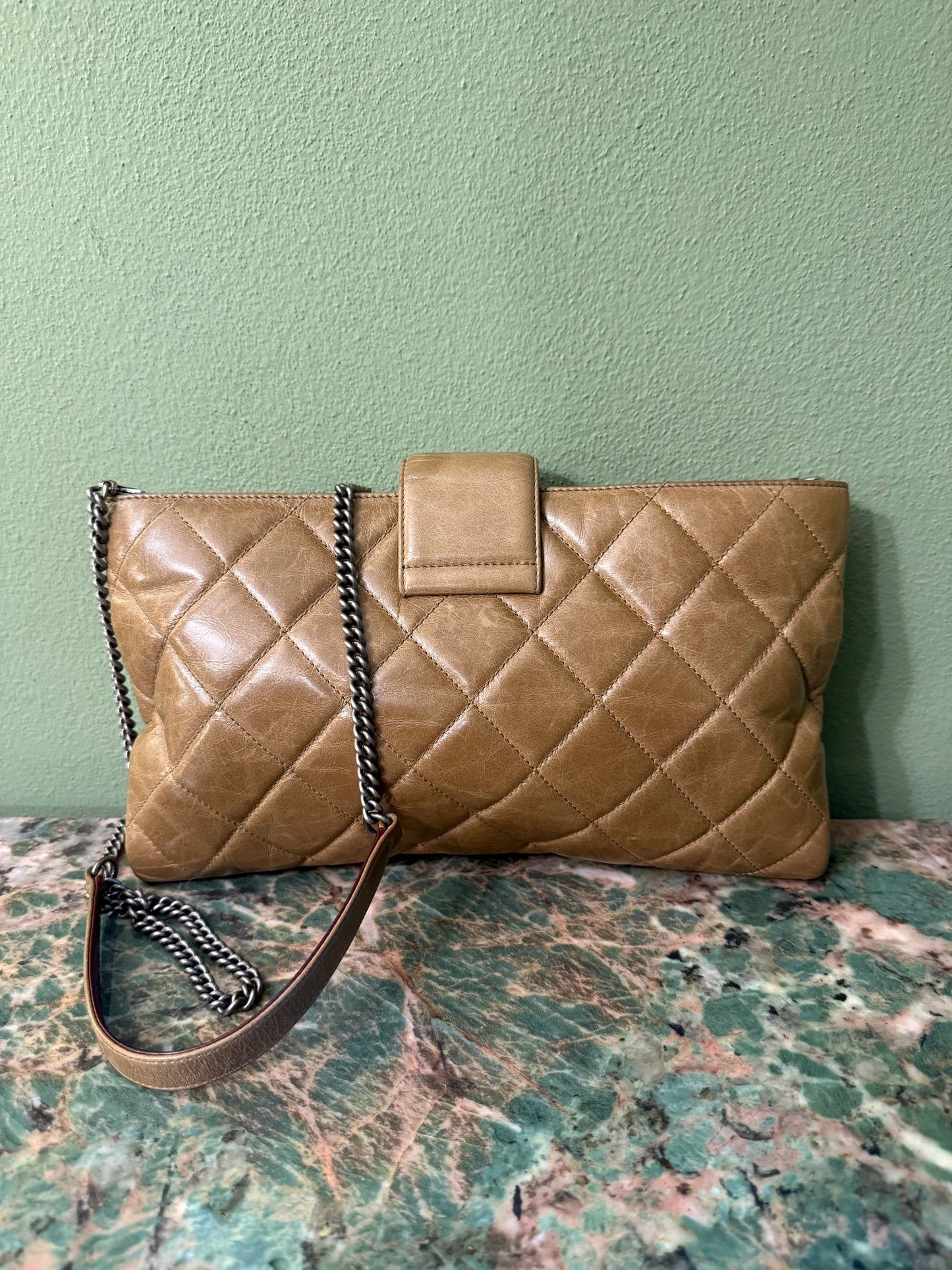 CHANEL DARK BEIGE CHAIN POCHETTE