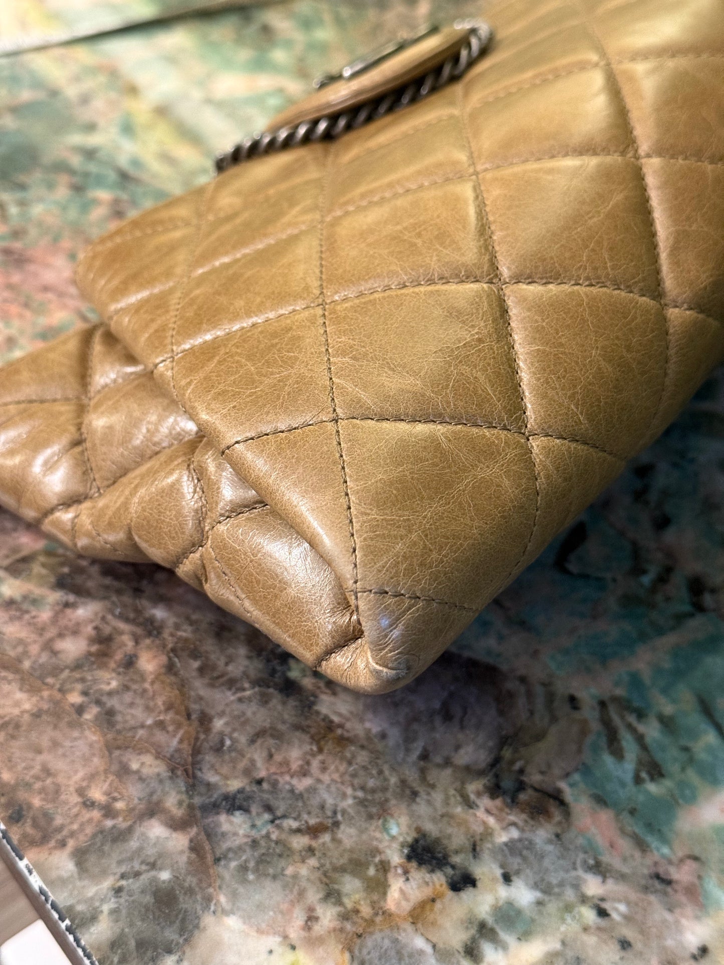CHANEL DARK BEIGE CHAIN POCHETTE
