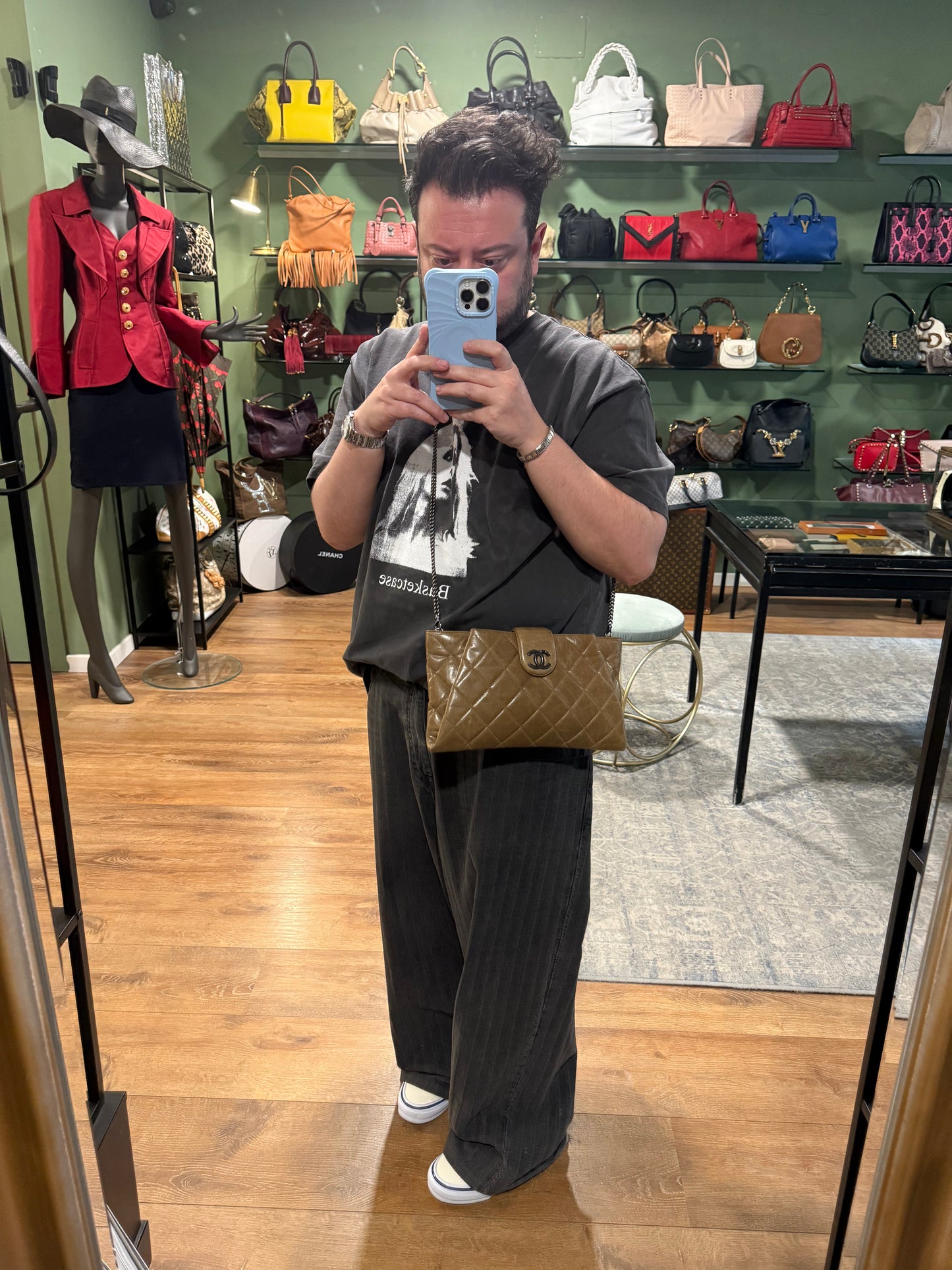 CHANEL DARK BEIGE CHAIN POCHETTE