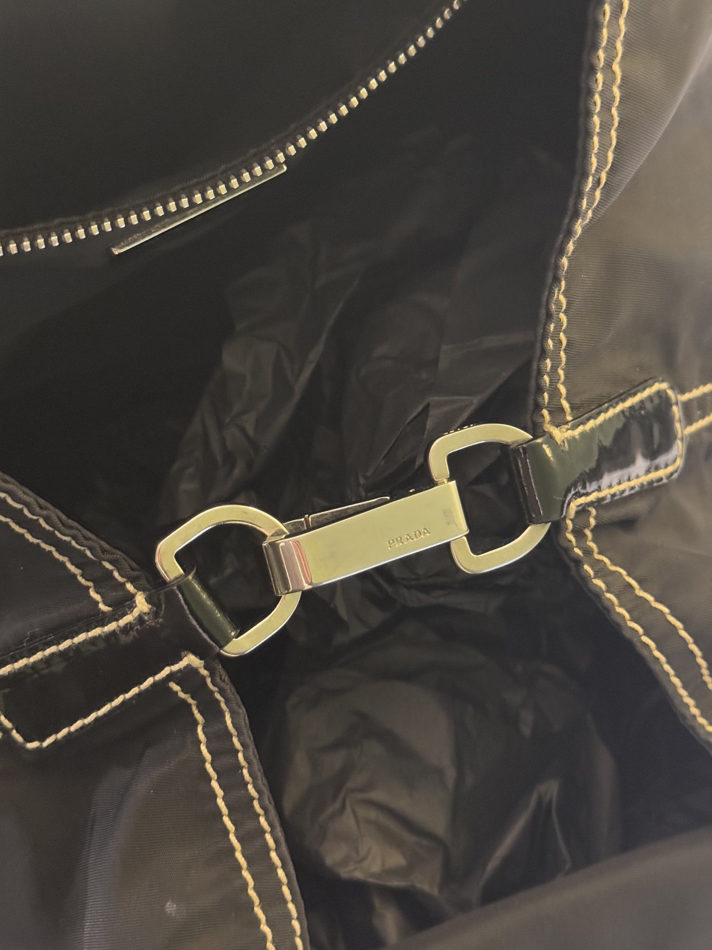PRADA BLACK NYLON SS 2003 METAL HANDLE TOTE BAG