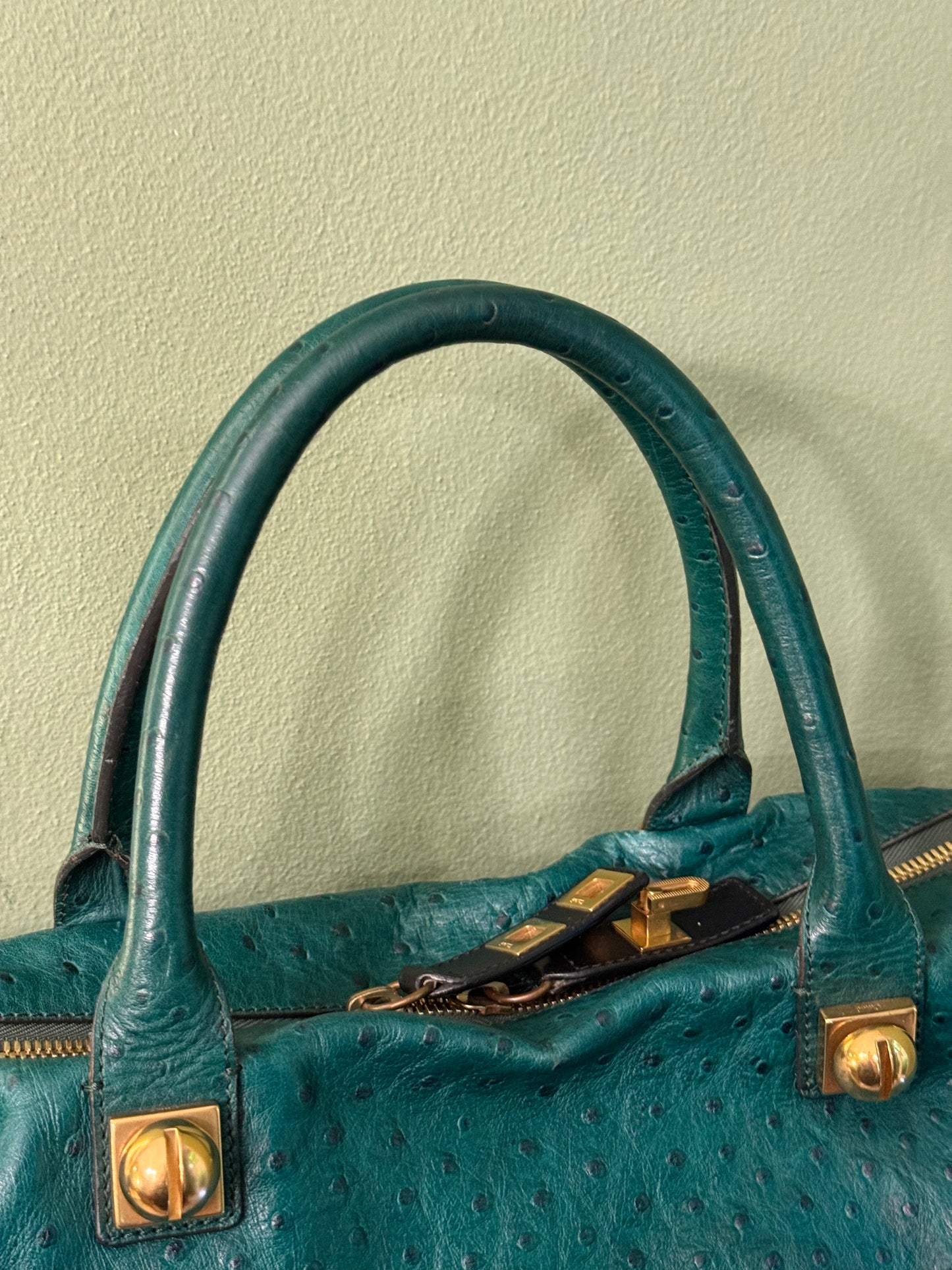 CHLOÉ GREEN OSTRICH LARGE HANDBAG
