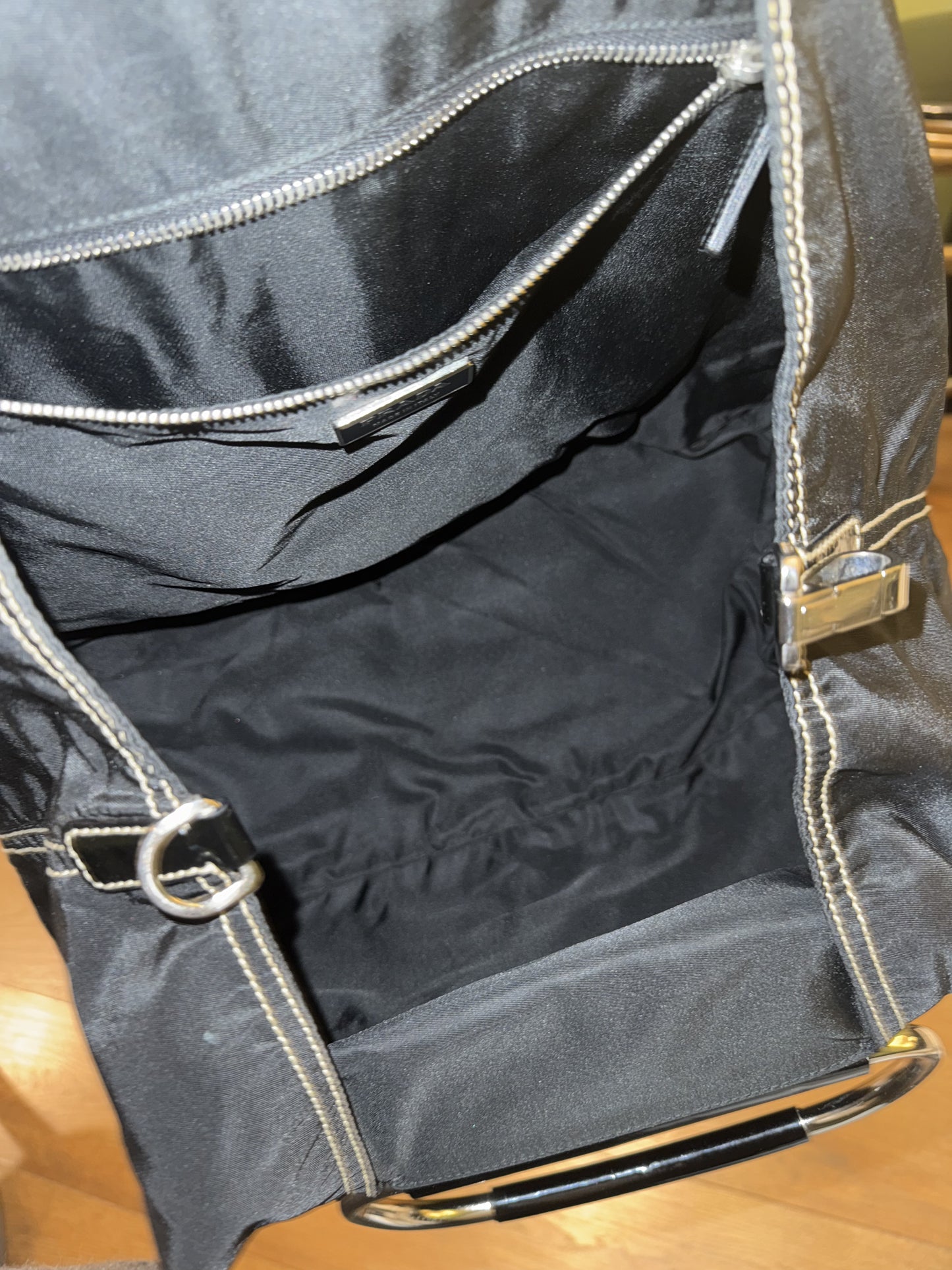PRADA BLACK NYLON SS 2003 METAL HANDLE TOTE BAG
