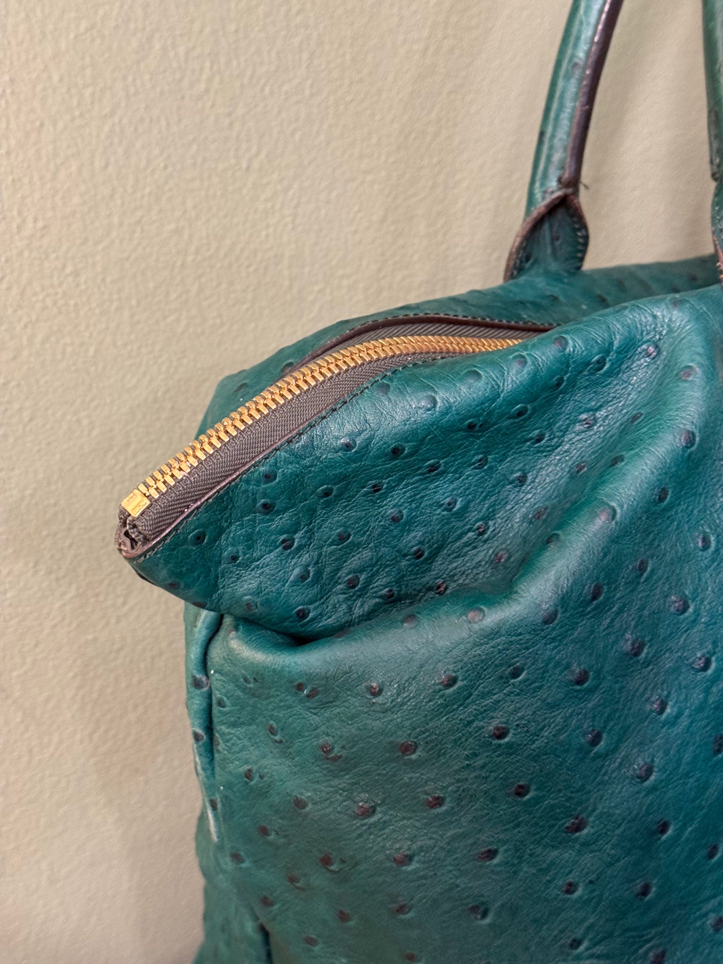 CHLOÉ GREEN OSTRICH LARGE HANDBAG