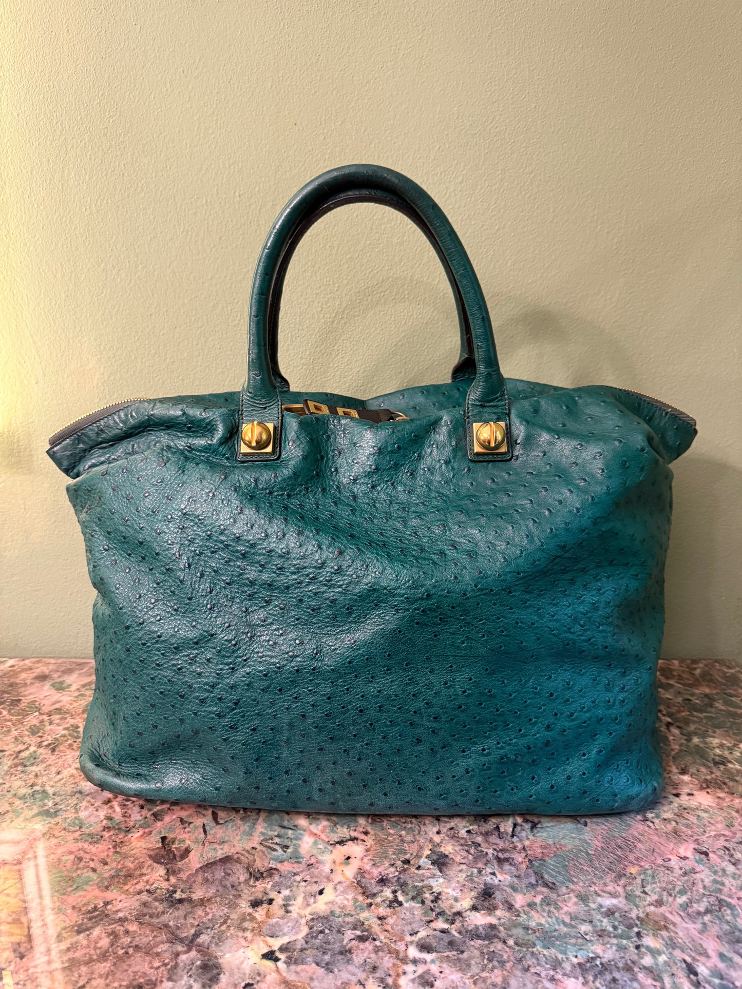 CHLOÉ GREEN OSTRICH LARGE HANDBAG