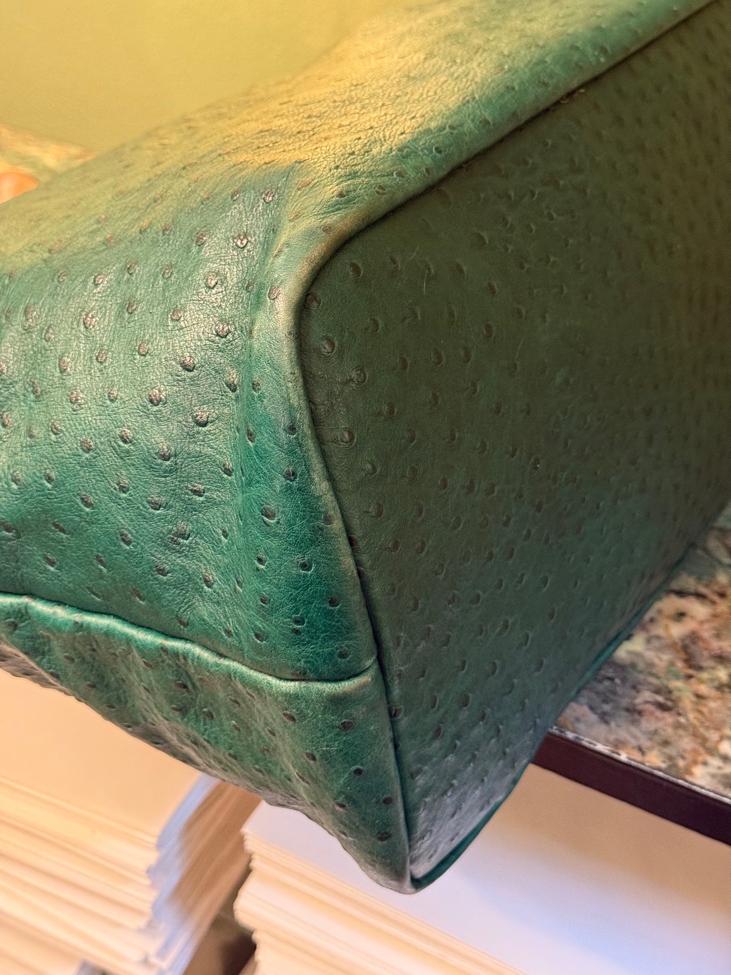 CHLOÉ GREEN OSTRICH LARGE HANDBAG
