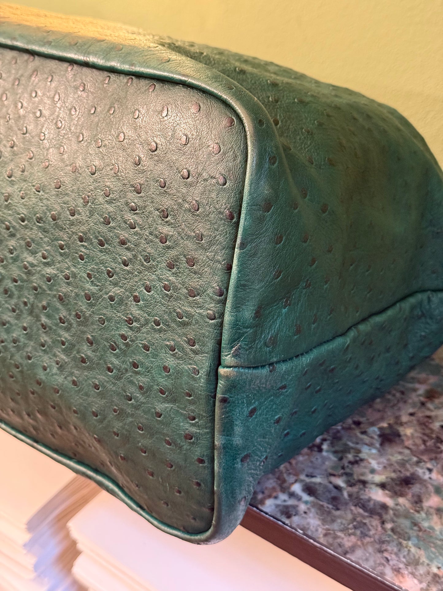 CHLOÉ GREEN OSTRICH LARGE HANDBAG