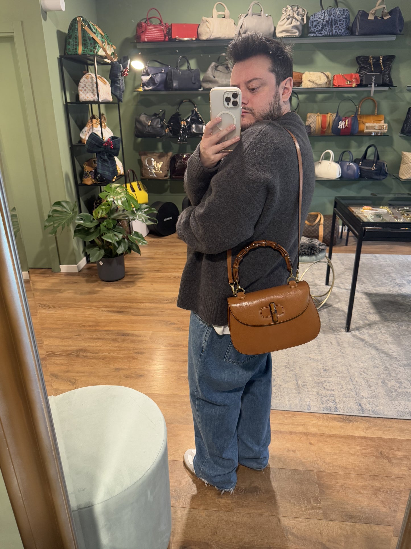 GUCCI BY TOM FORD MEDIUM TAN BAMBOO 1947 TOP HANDLE BAG