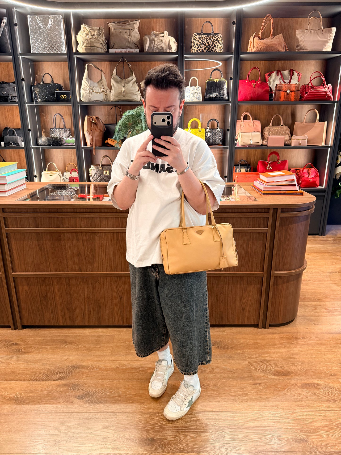 PRADA BEIGE SAFFIANO BOSTON SHOULDER BAG