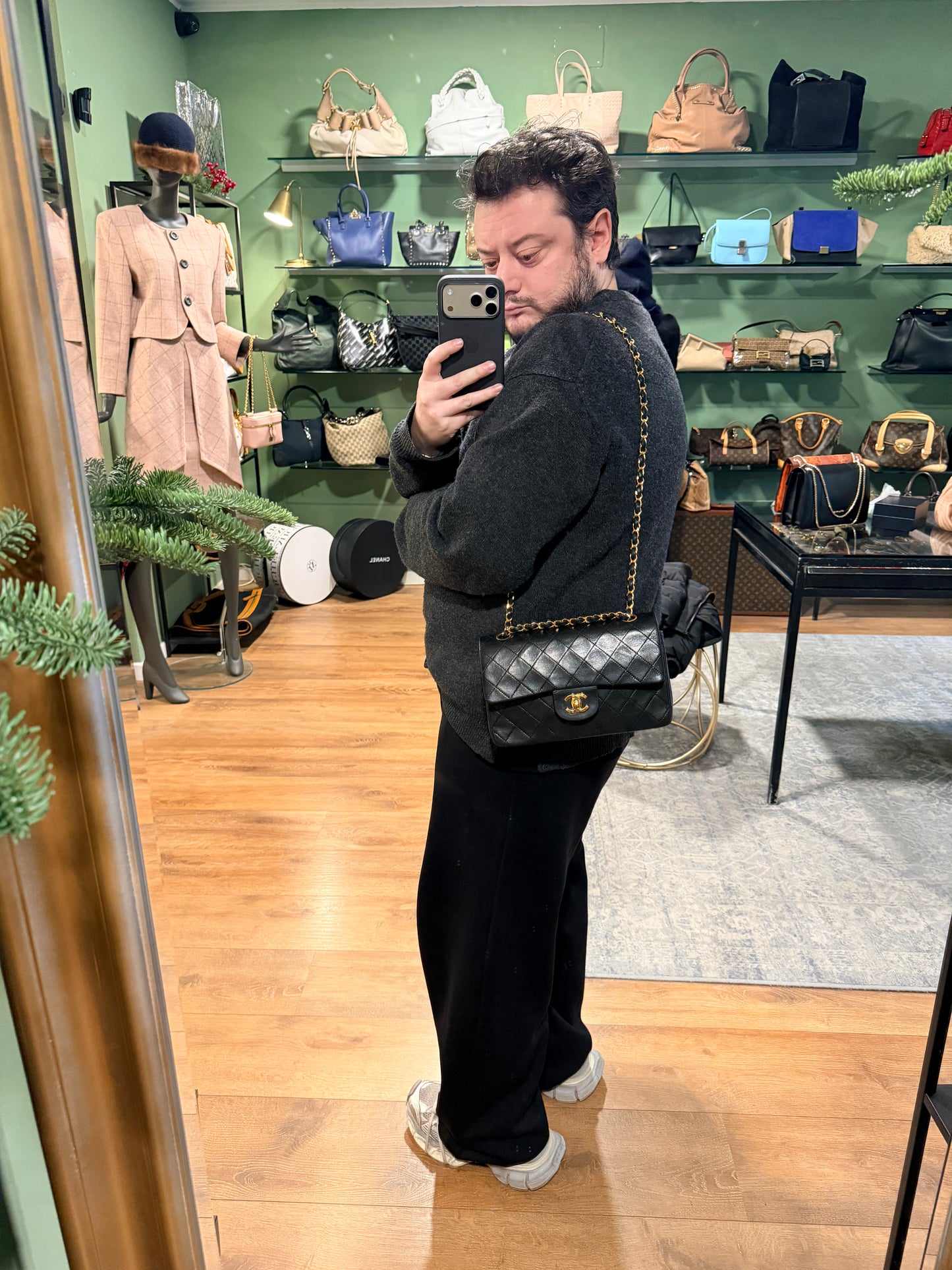 CHANEL BLACK LAMBSKIN SMALL TIMELELSS CLASSIC DOUBLE FLAP SHOULDER BAG