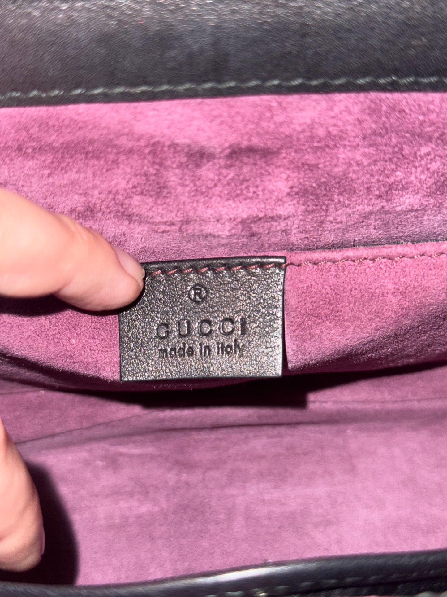 GUCCI BLACK SPAZZOLATO MINI BAMBOO LADY LOCK TOP HANDLE BAG
