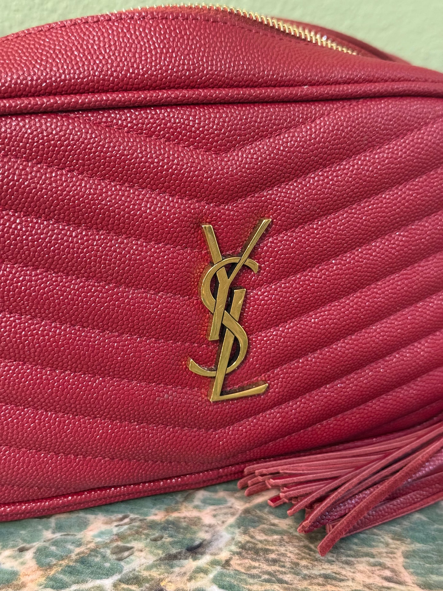 SAINT LAURENT BURGUNDY MINI LOU CAMERA BAG