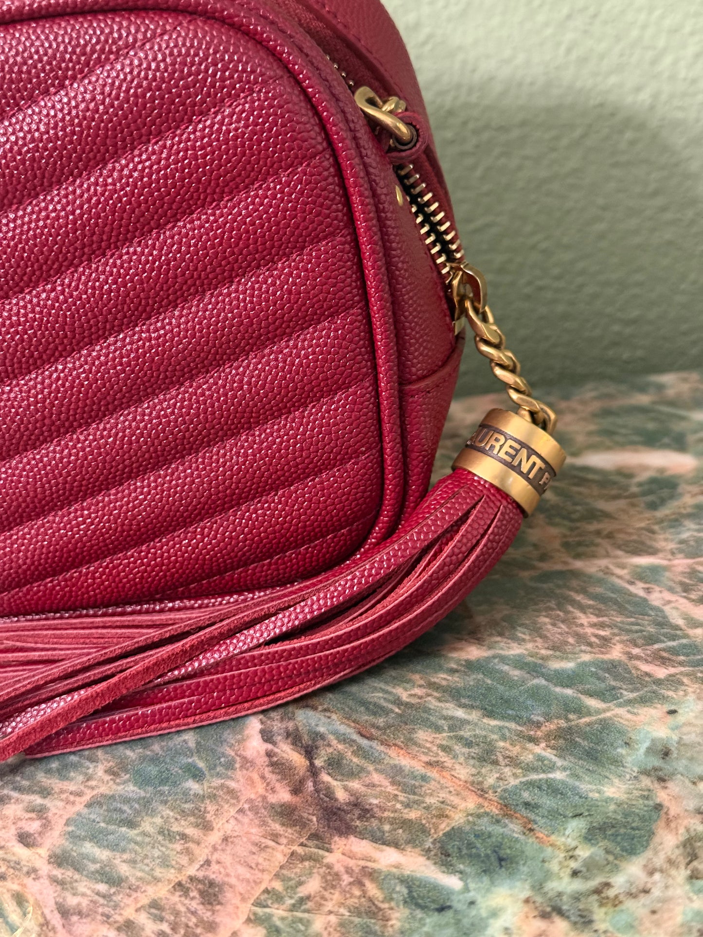 SAINT LAURENT BURGUNDY MINI LOU CAMERA BAG