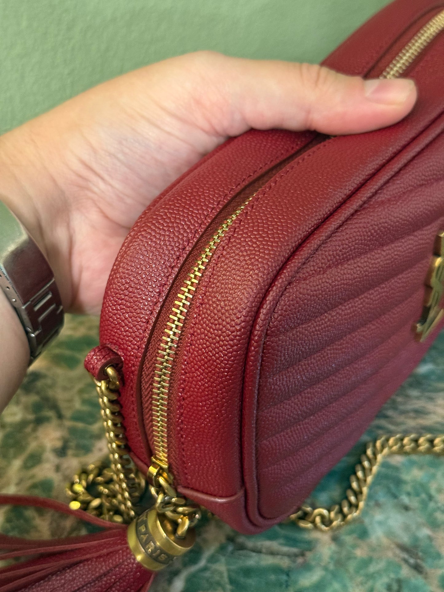 SAINT LAURENT BURGUNDY MINI LOU CAMERA BAG