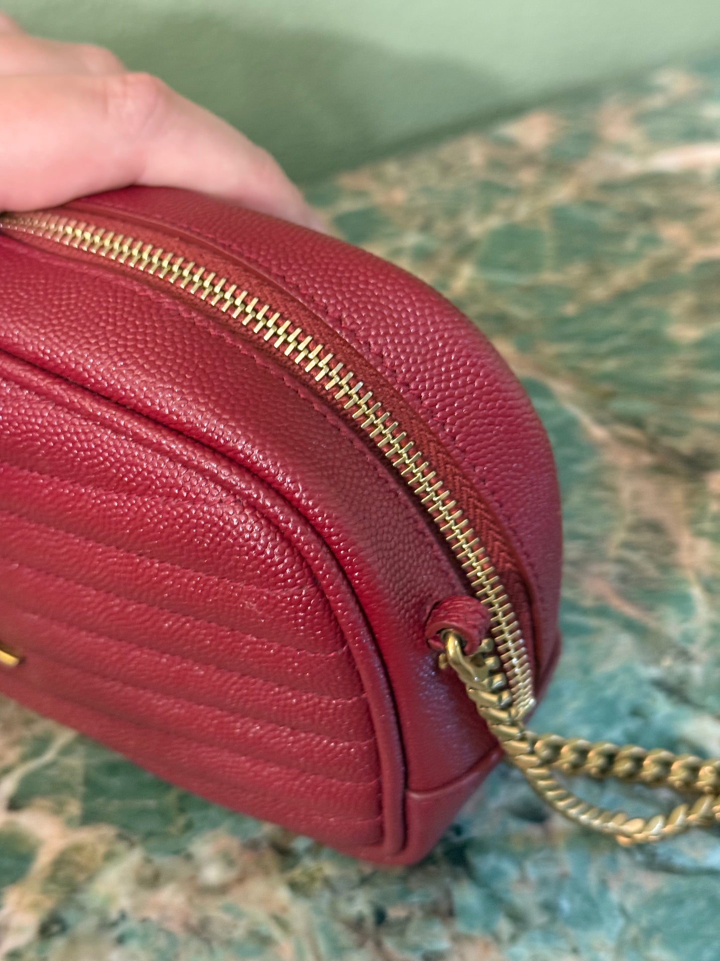 SAINT LAURENT BURGUNDY MINI LOU CAMERA BAG