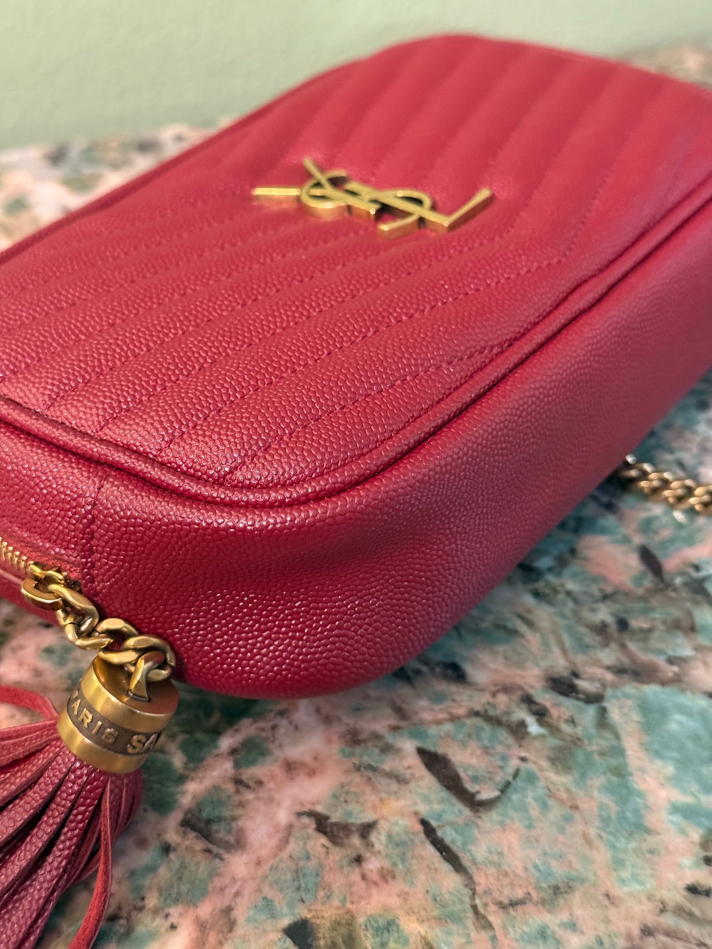 SAINT LAURENT BURGUNDY MINI LOU CAMERA BAG