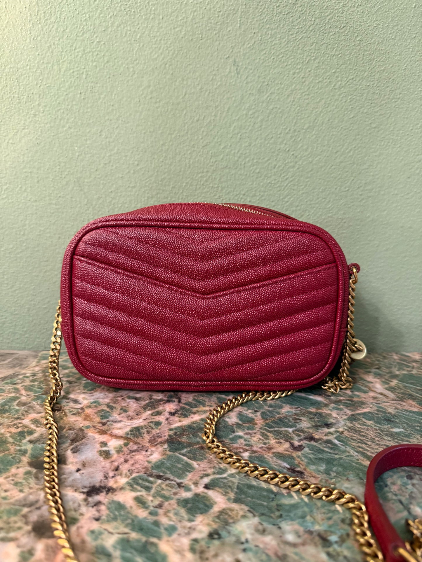 SAINT LAURENT BURGUNDY MINI LOU CAMERA BAG