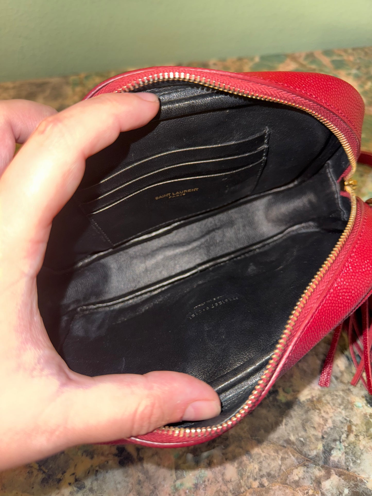 SAINT LAURENT BURGUNDY MINI LOU CAMERA BAG