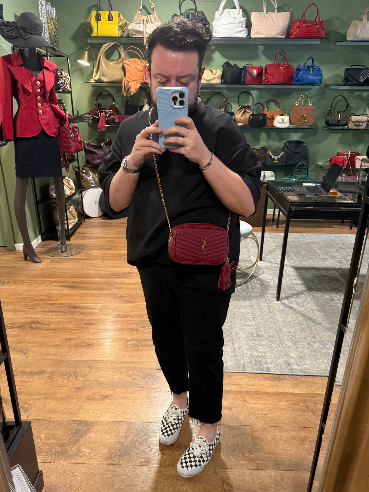 SAINT LAURENT BURGUNDY MINI LOU CAMERA BAG