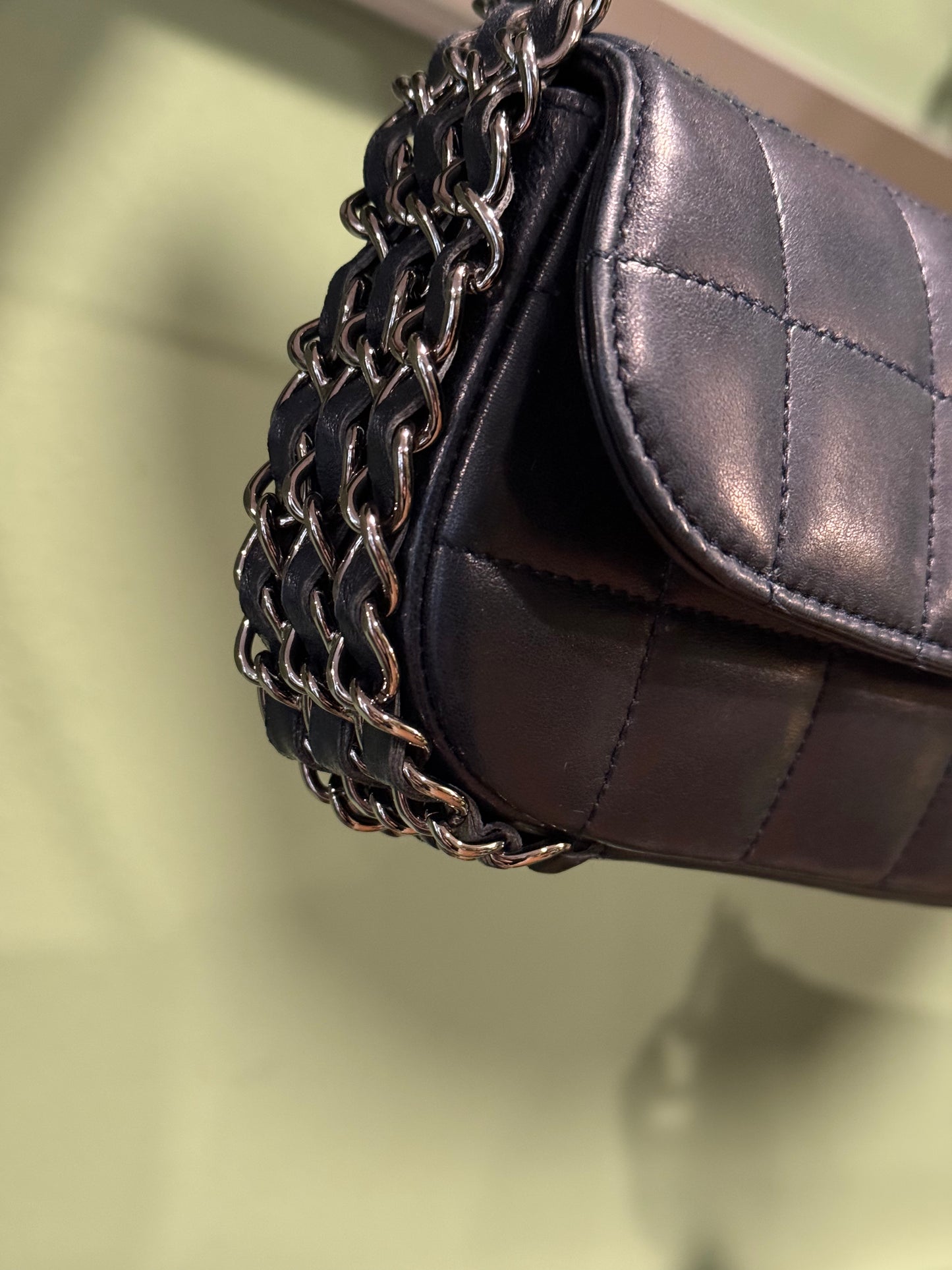 CHANEL NAVY QUILTED TRIPLE CHAIN MINI HANDBAG