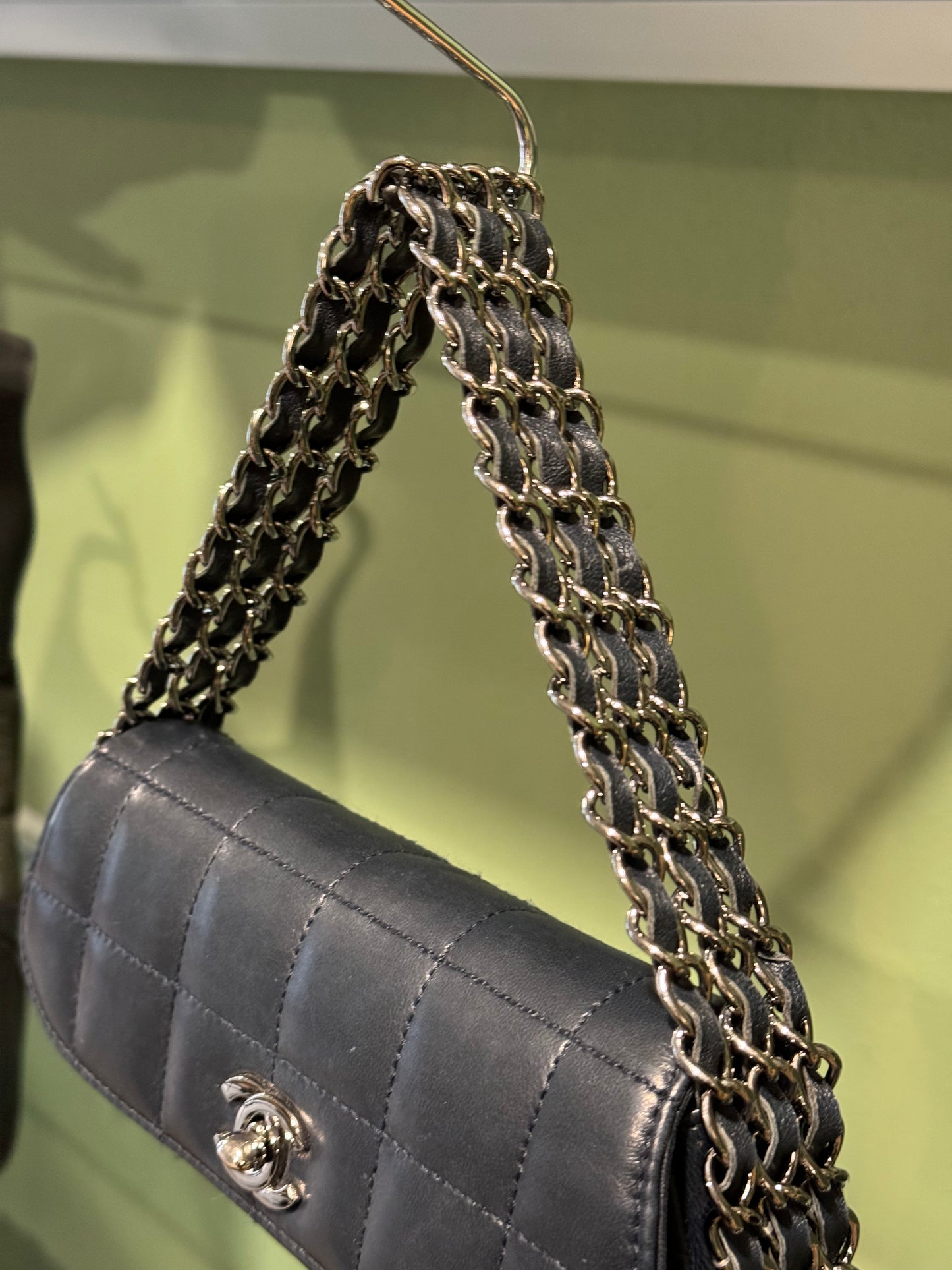 CHANEL NAVY QUILTED TRIPLE CHAIN MINI HANDBAG