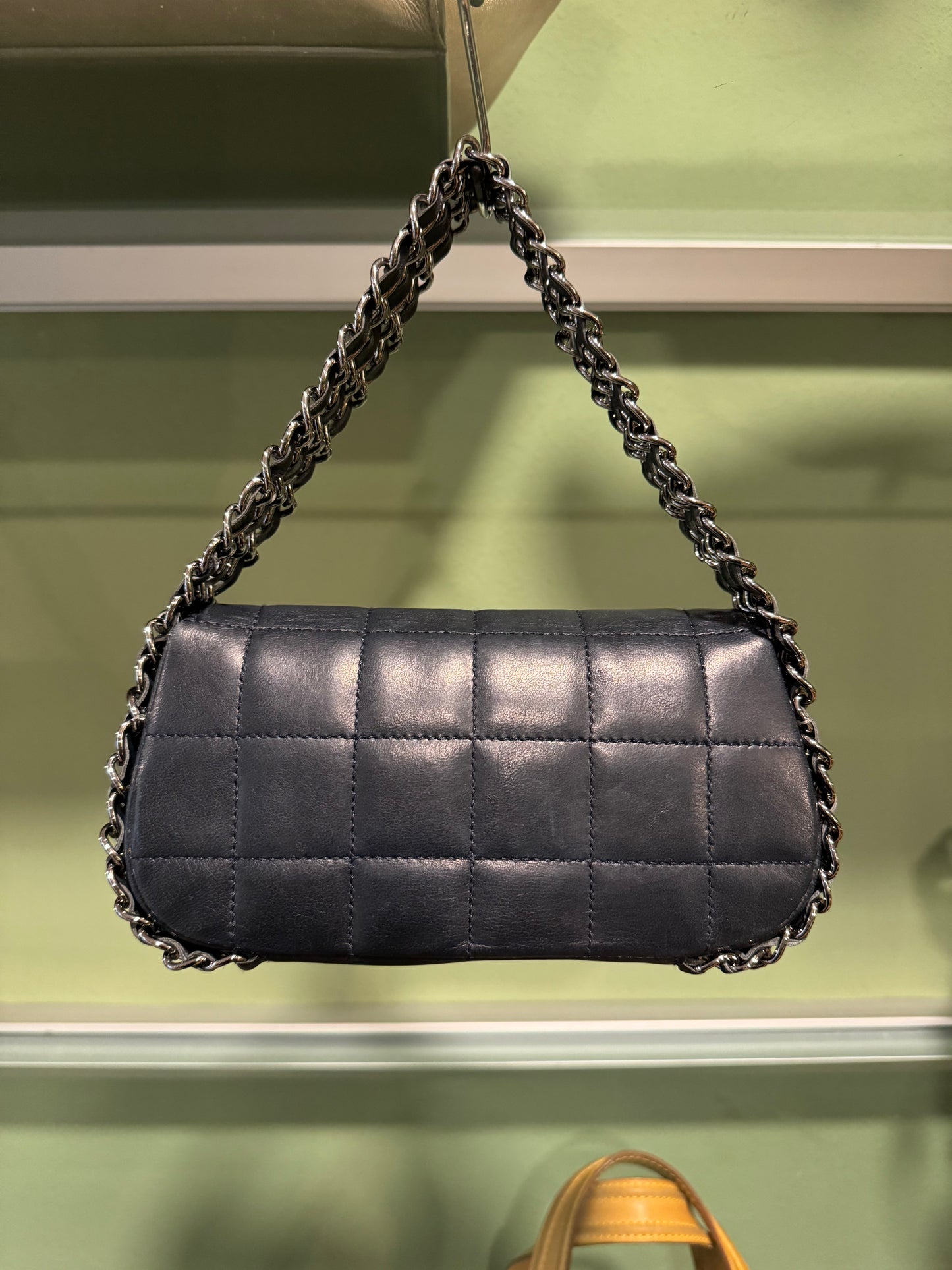 CHANEL NAVY QUILTED TRIPLE CHAIN MINI HANDBAG