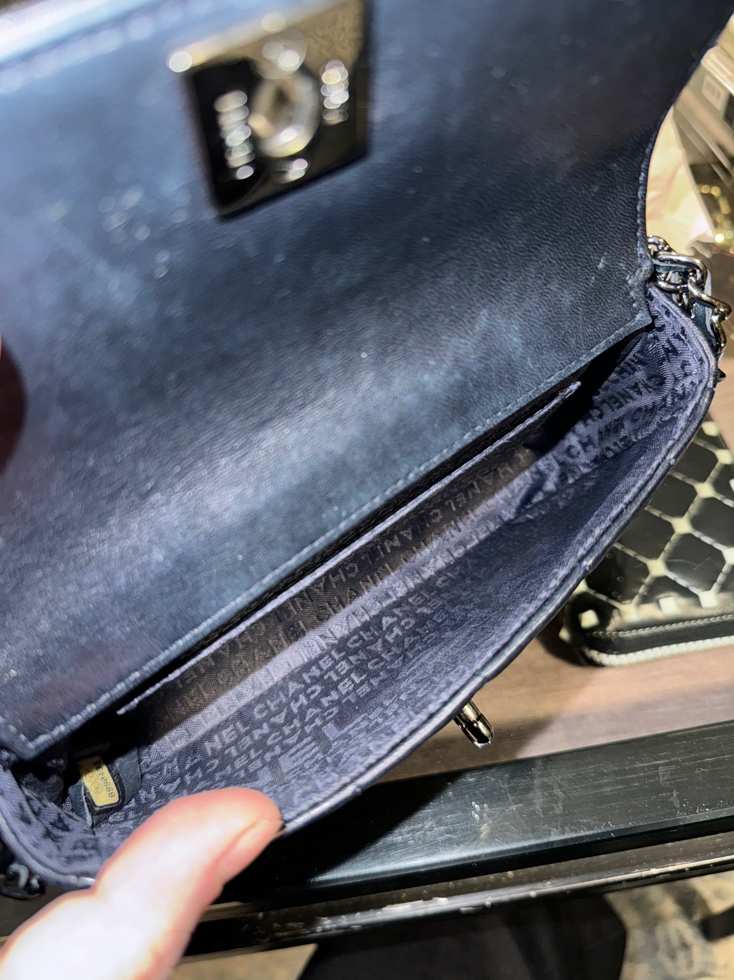 CHANEL NAVY QUILTED TRIPLE CHAIN MINI HANDBAG