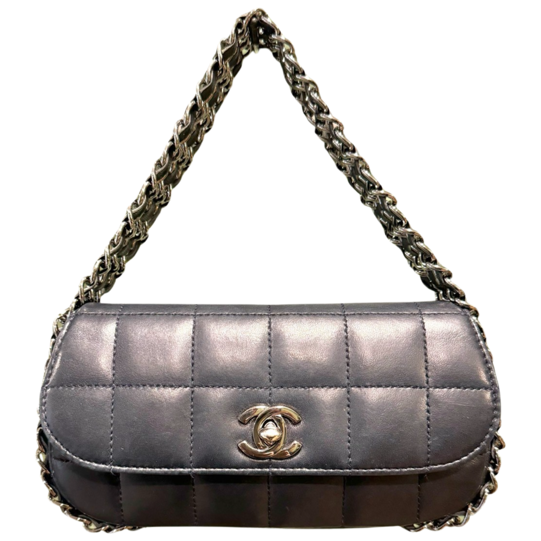 CHANEL NAVY QUILTED TRIPLE CHAIN MINI HANDBAG