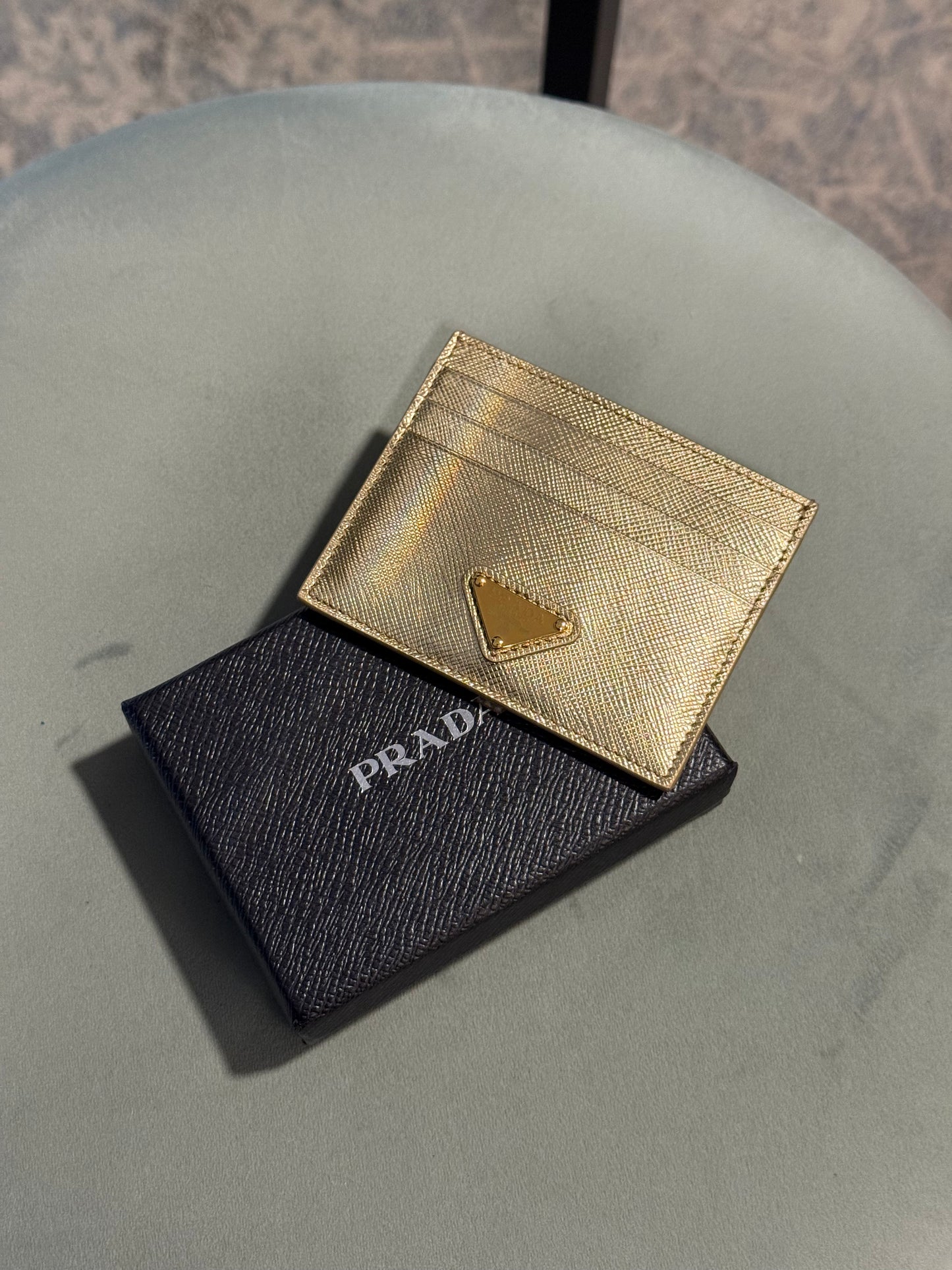 PRADA GOLD SAFFIANO CARD HOLDER