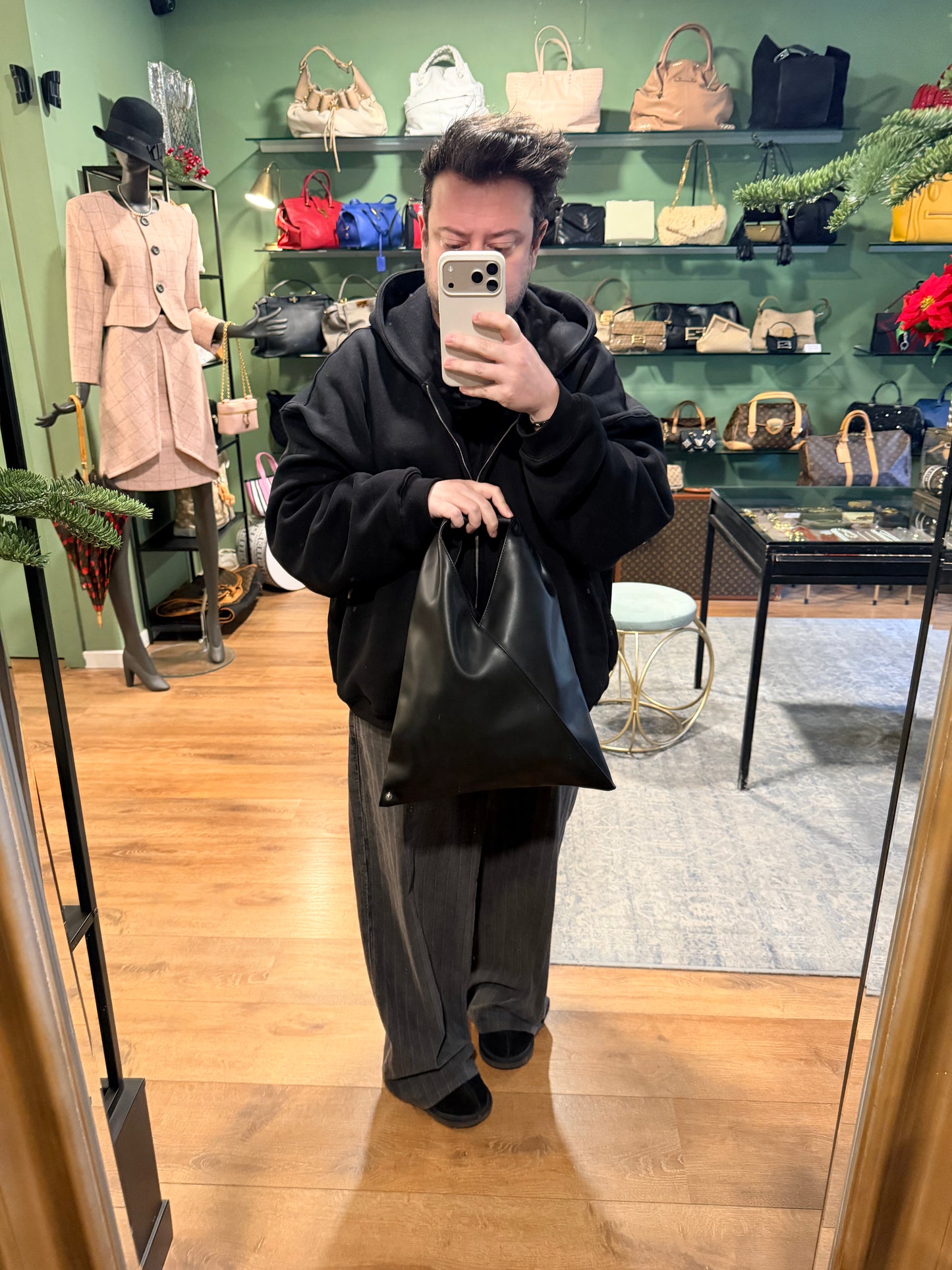 MAISON MARGIELA MM6 BLACK LEATHER SMALL JAPANESE TOTE BAG