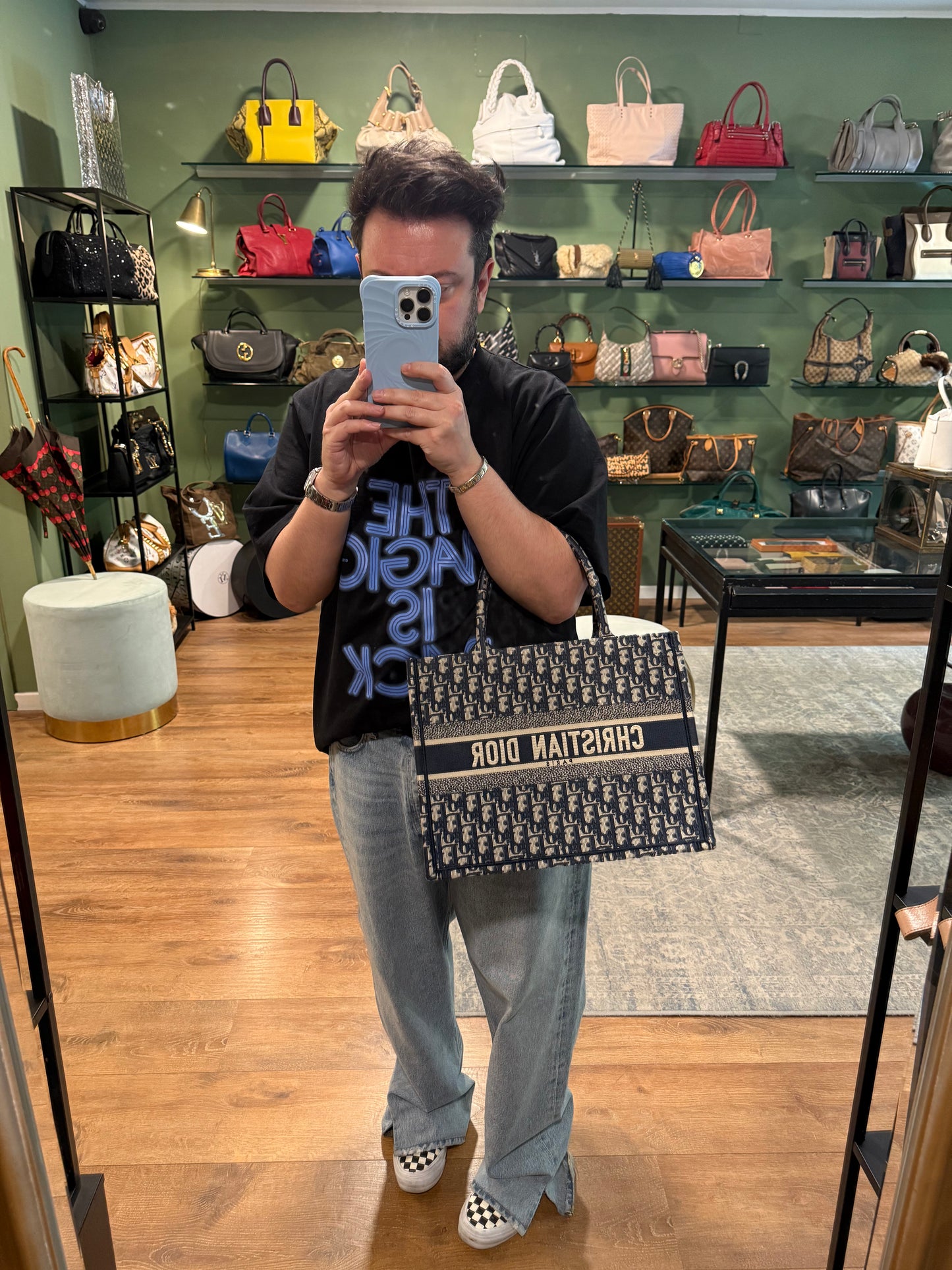 DIOR NAVY OBLIQUE MONOGRAM MEDIUM BOOK TOTE HANDBAG