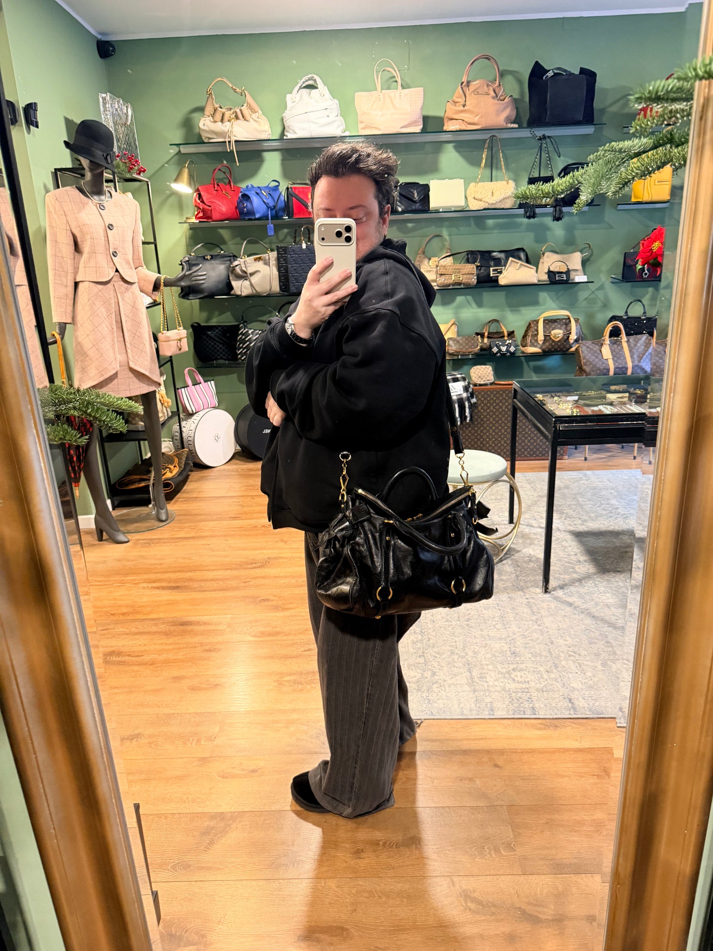 MIU MIU BLACK BOW BOSTON BAG