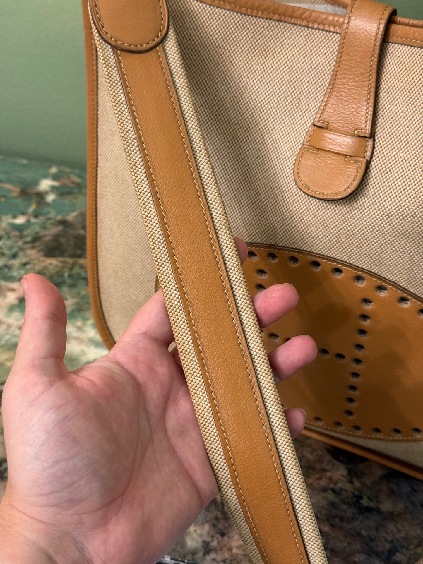 HERMÈS BEIGE TOILE EVELYNE CROSSBODY BAG