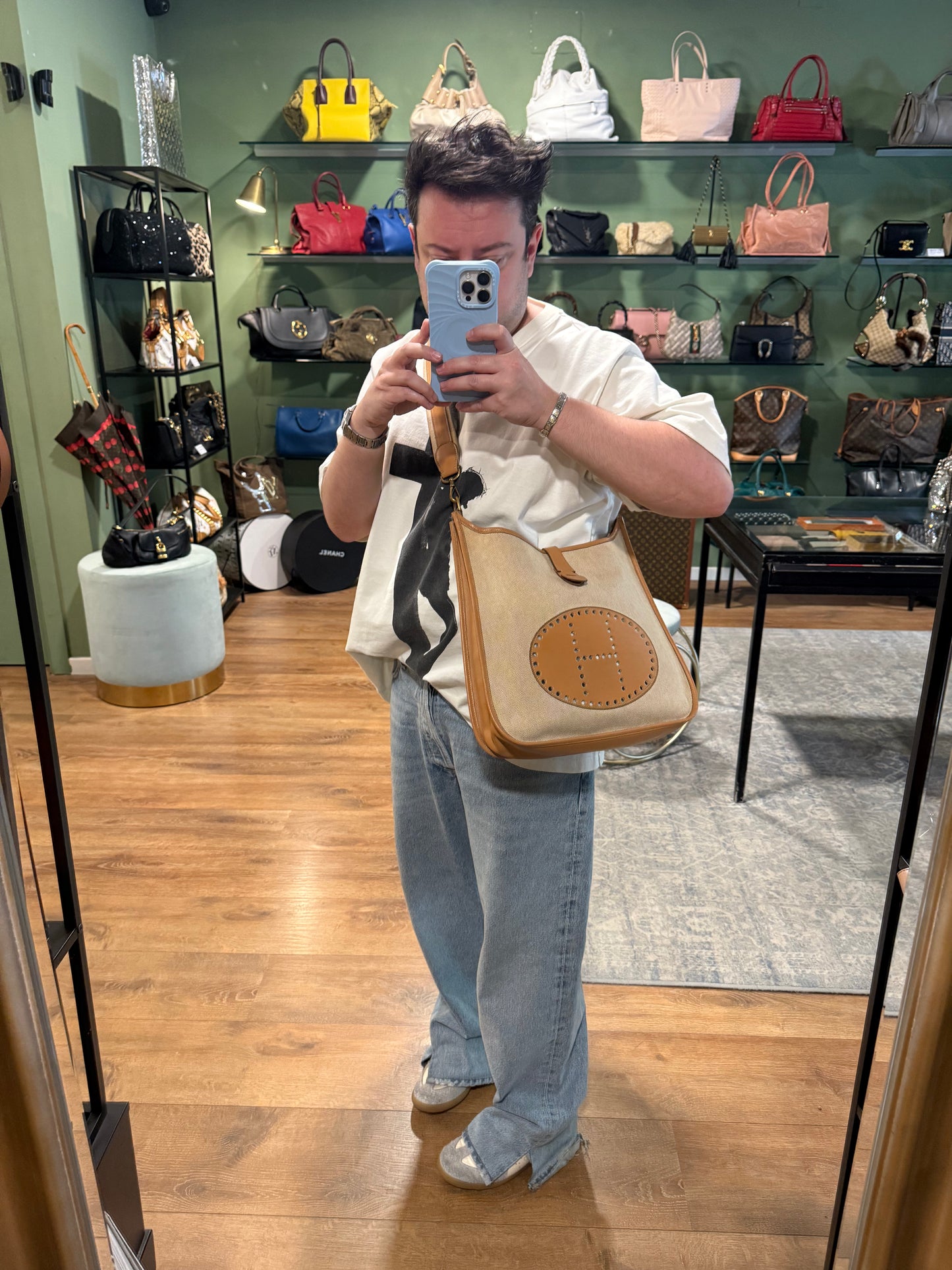 HERMÈS BEIGE TOILE EVELYNE CROSSBODY BAG