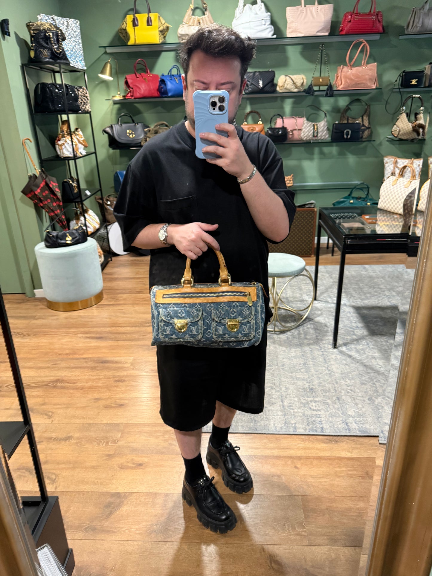 LOUIS VUITTON BLUE DENIM NEO SPEEDY BOSTON BAG