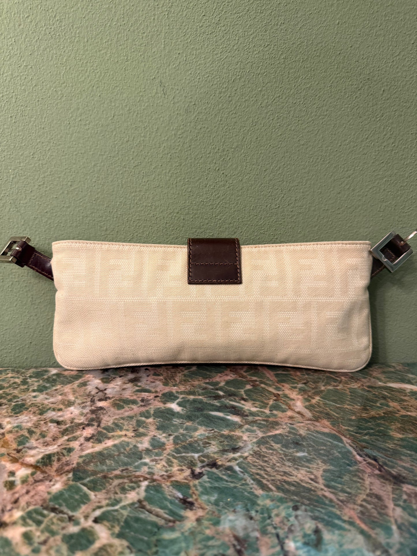 FENDI CREAM ZUCCA BAGUETTE CROSSBODY BAG