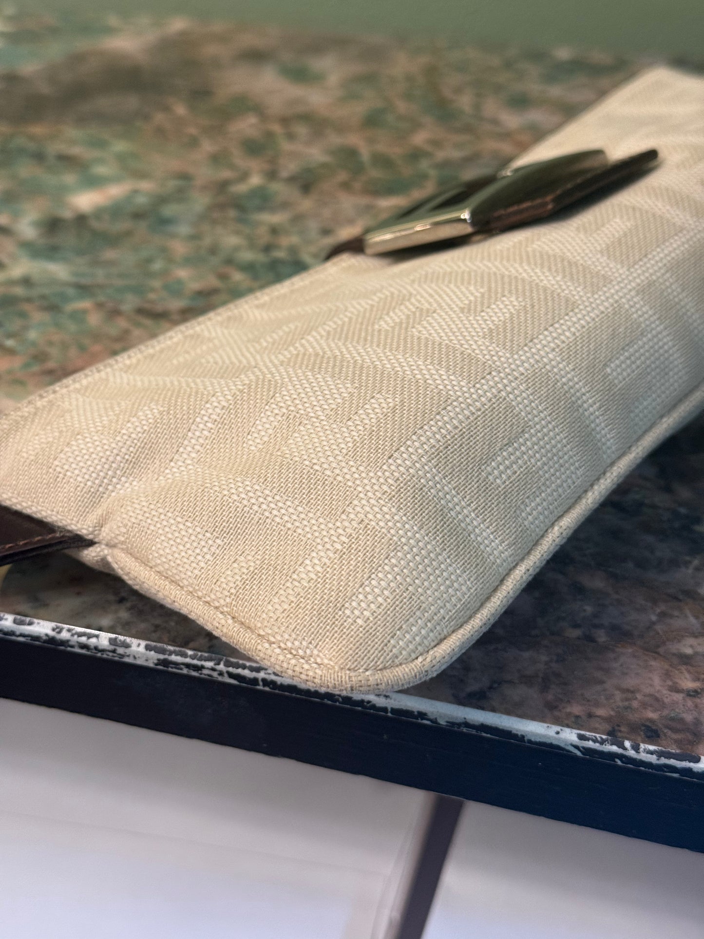 FENDI CREAM ZUCCA BAGUETTE CROSSBODY BAG