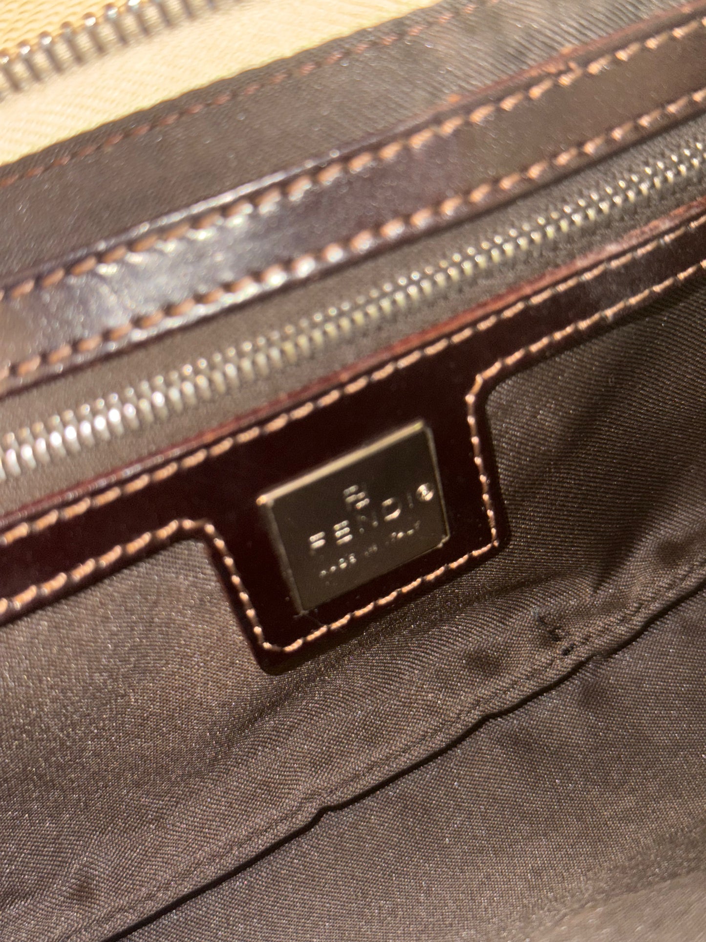 FENDI CREAM ZUCCA BAGUETTE CROSSBODY BAG