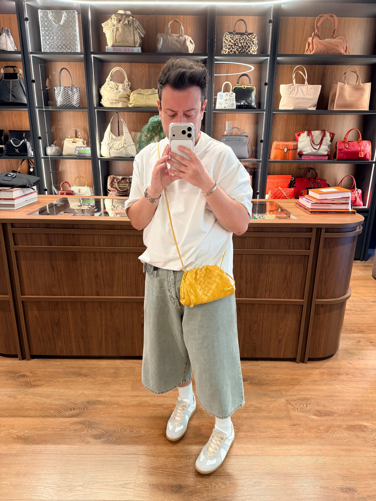 BOTTEGA VENETA MUSTARD YELLOW MINI POUCH CROSSBODY BAG