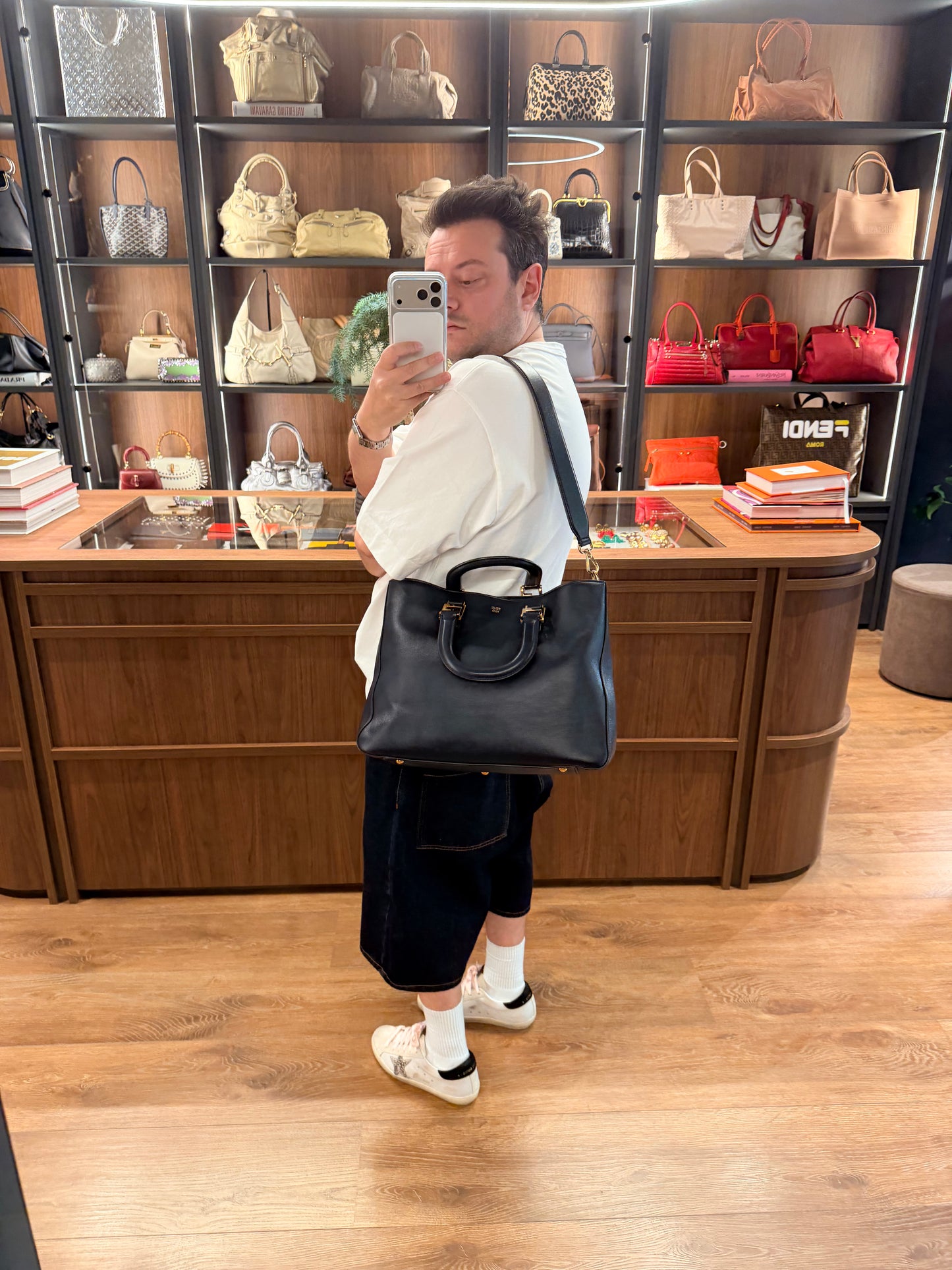 FENDI NAVY BLUE TWIN TOTE HANDBAG