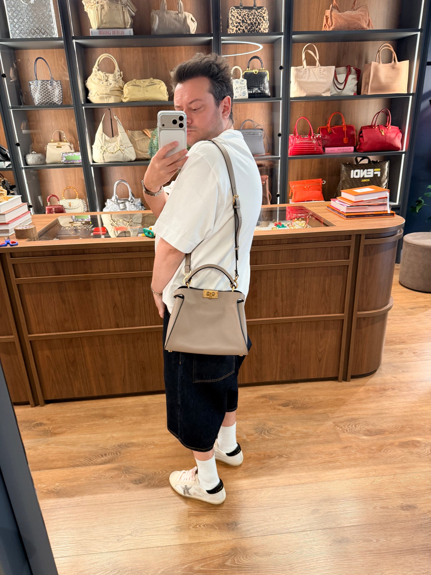 FENDI TAUPE SMALL PEEKABOO ESSENTIALLY HANDBAG