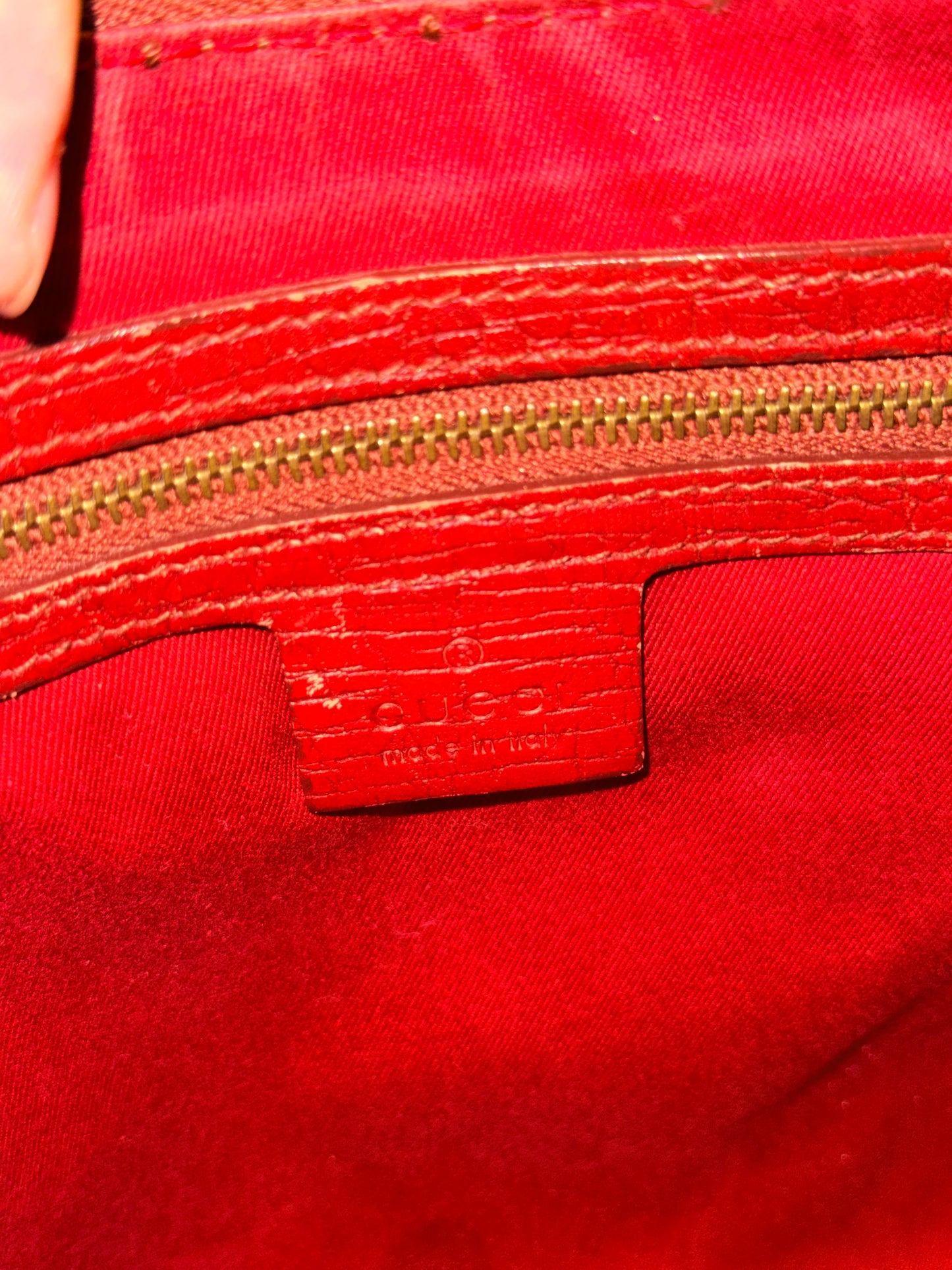 GUCCI RED MONOGRAM HORSEBIT HOBO BAG