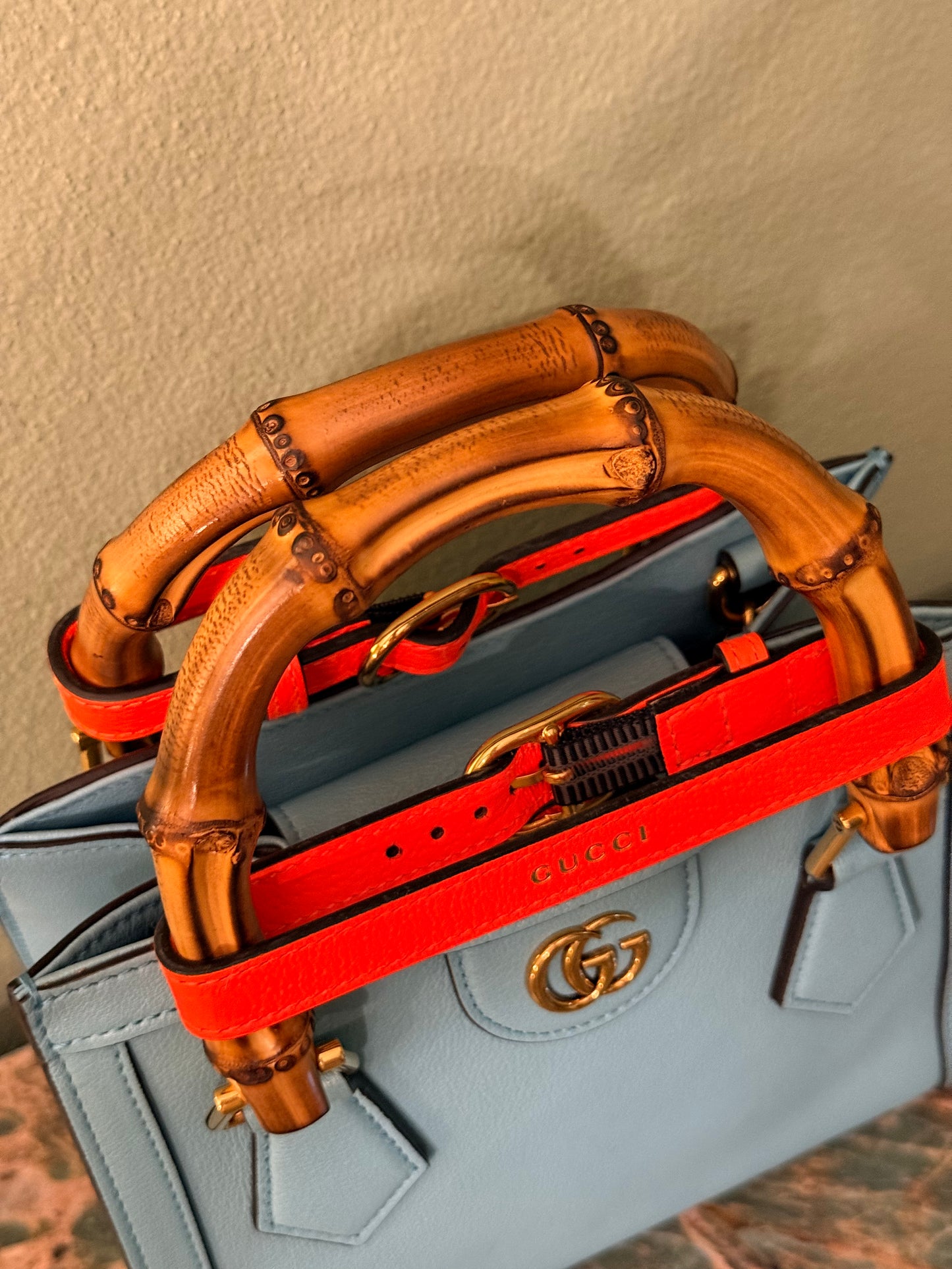 GUCCI LIGHT BLUE MINI DIANA HANDBAG