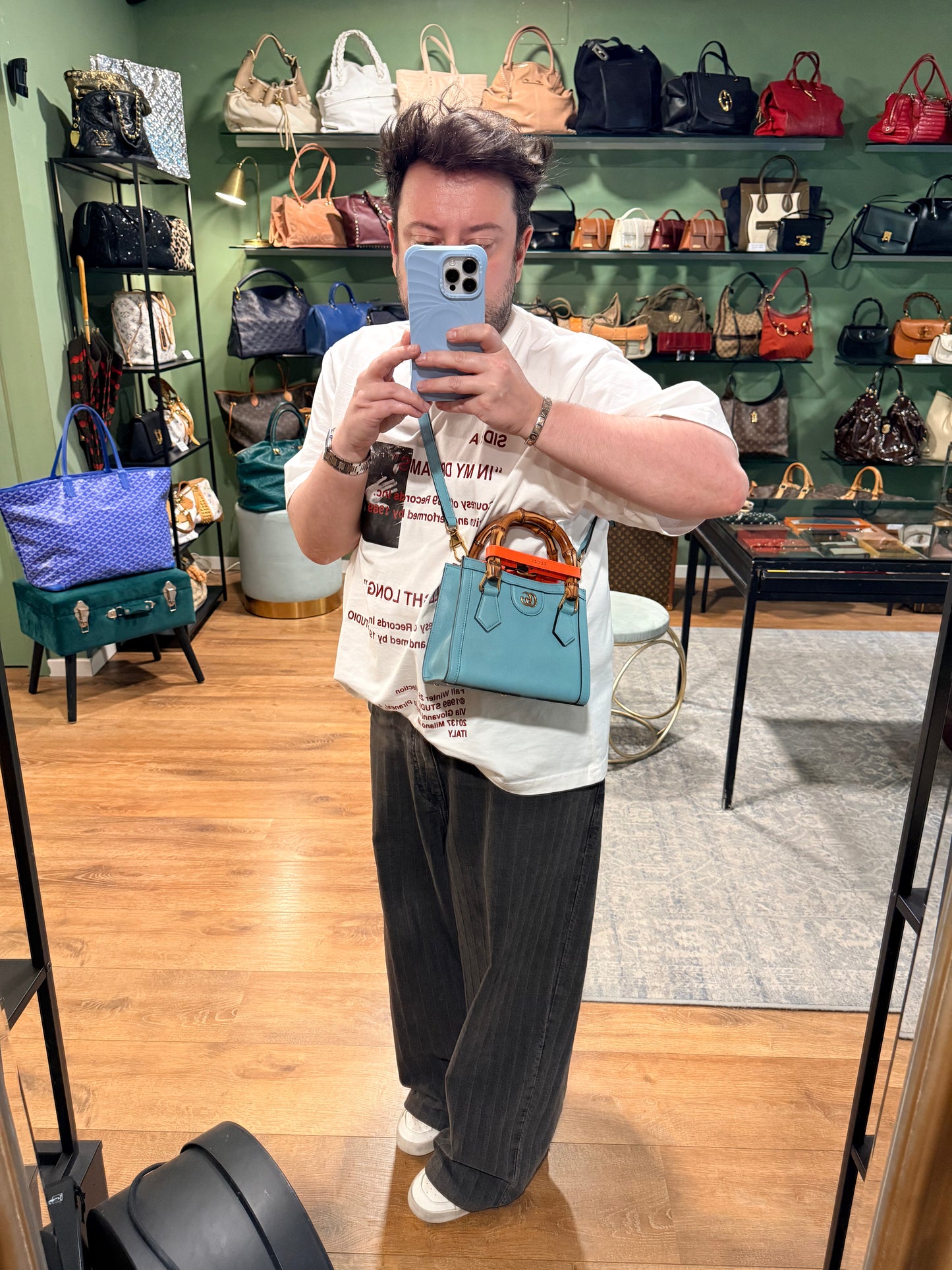 GUCCI LIGHT BLUE MINI DIANA HANDBAG