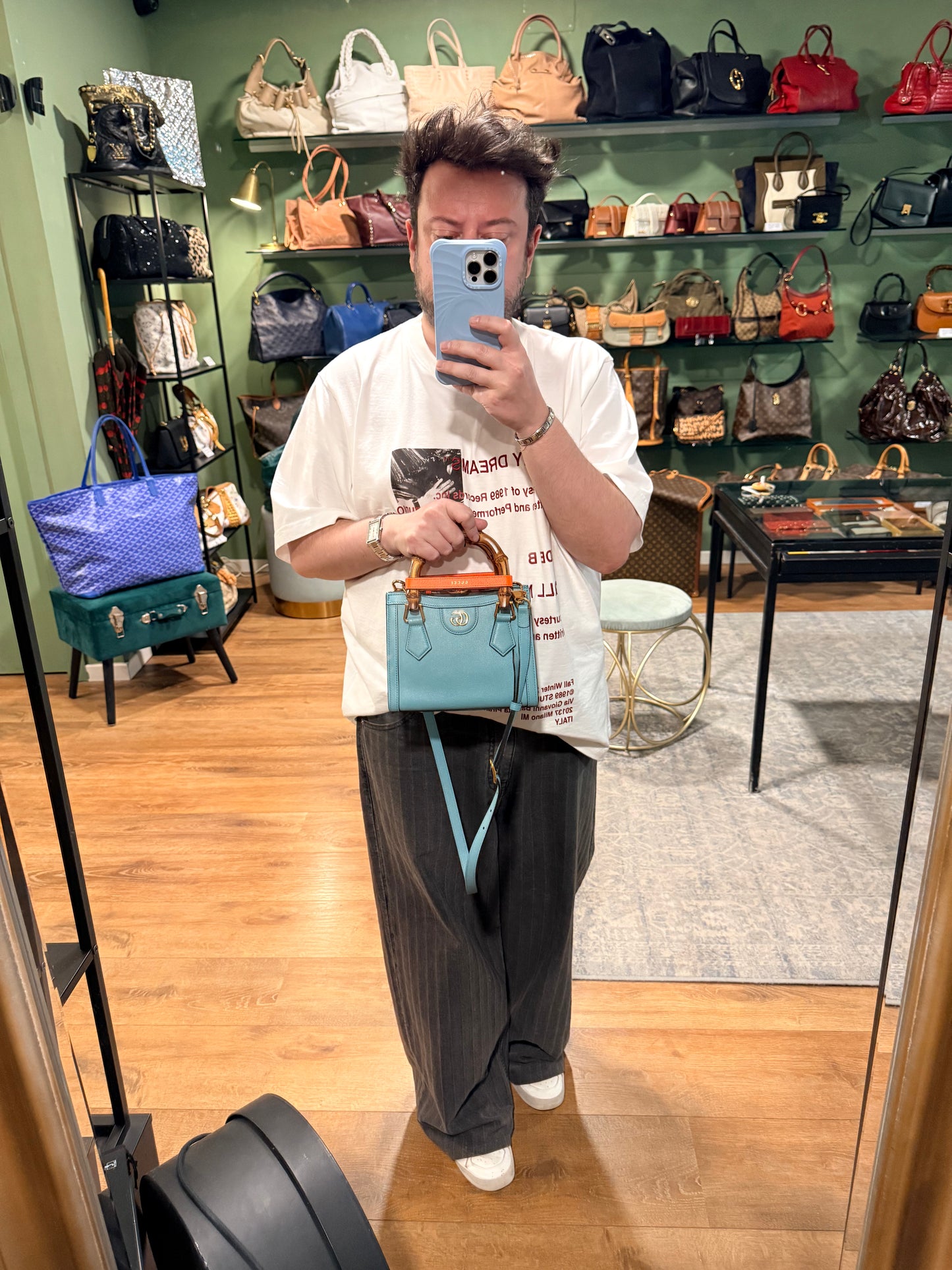GUCCI LIGHT BLUE MINI DIANA HANDBAG