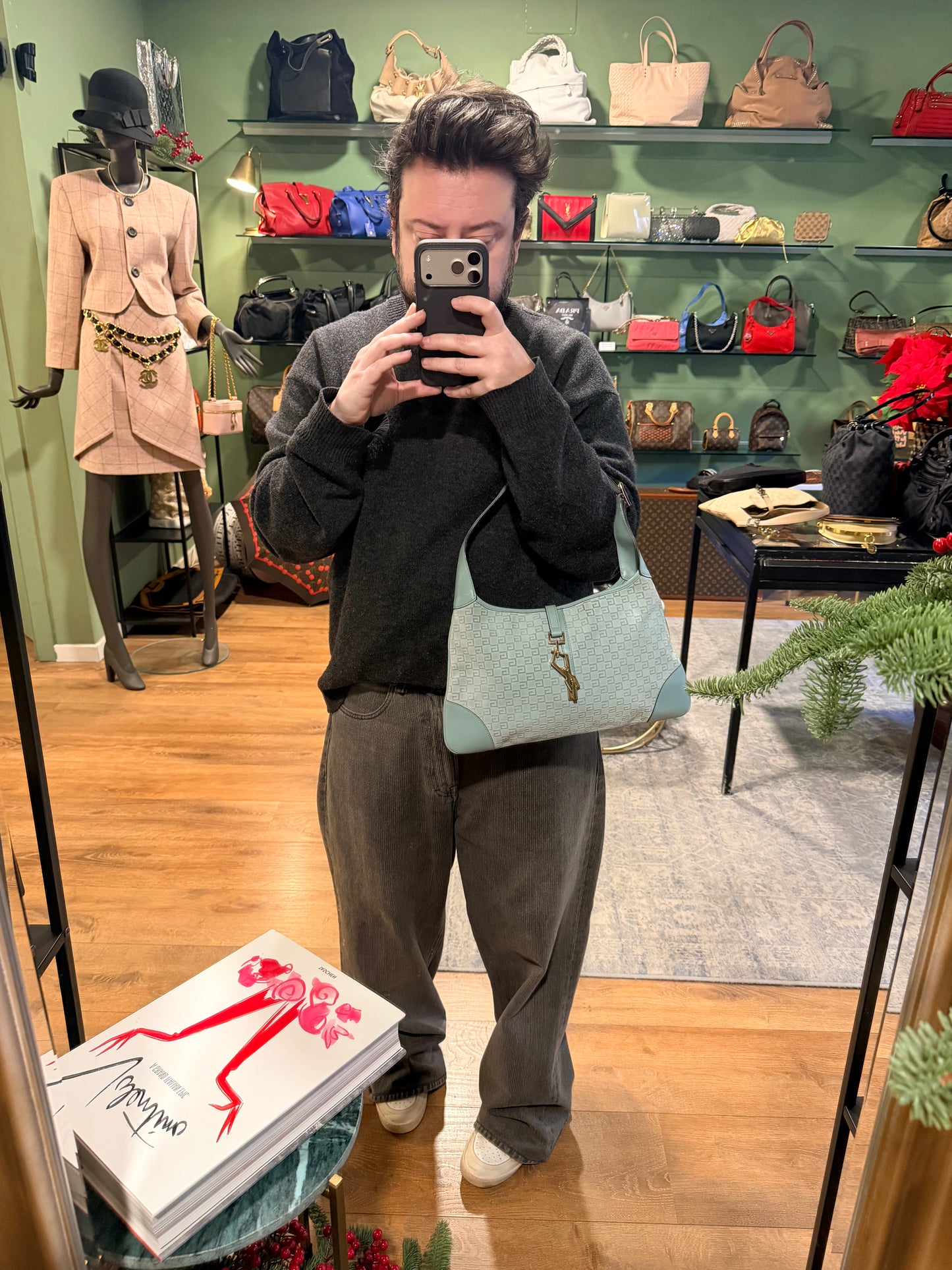 GUCCI BY TOM FORD LIGHT BLUE SUEDE JACKIE BOUVIER SHOULDER BAG