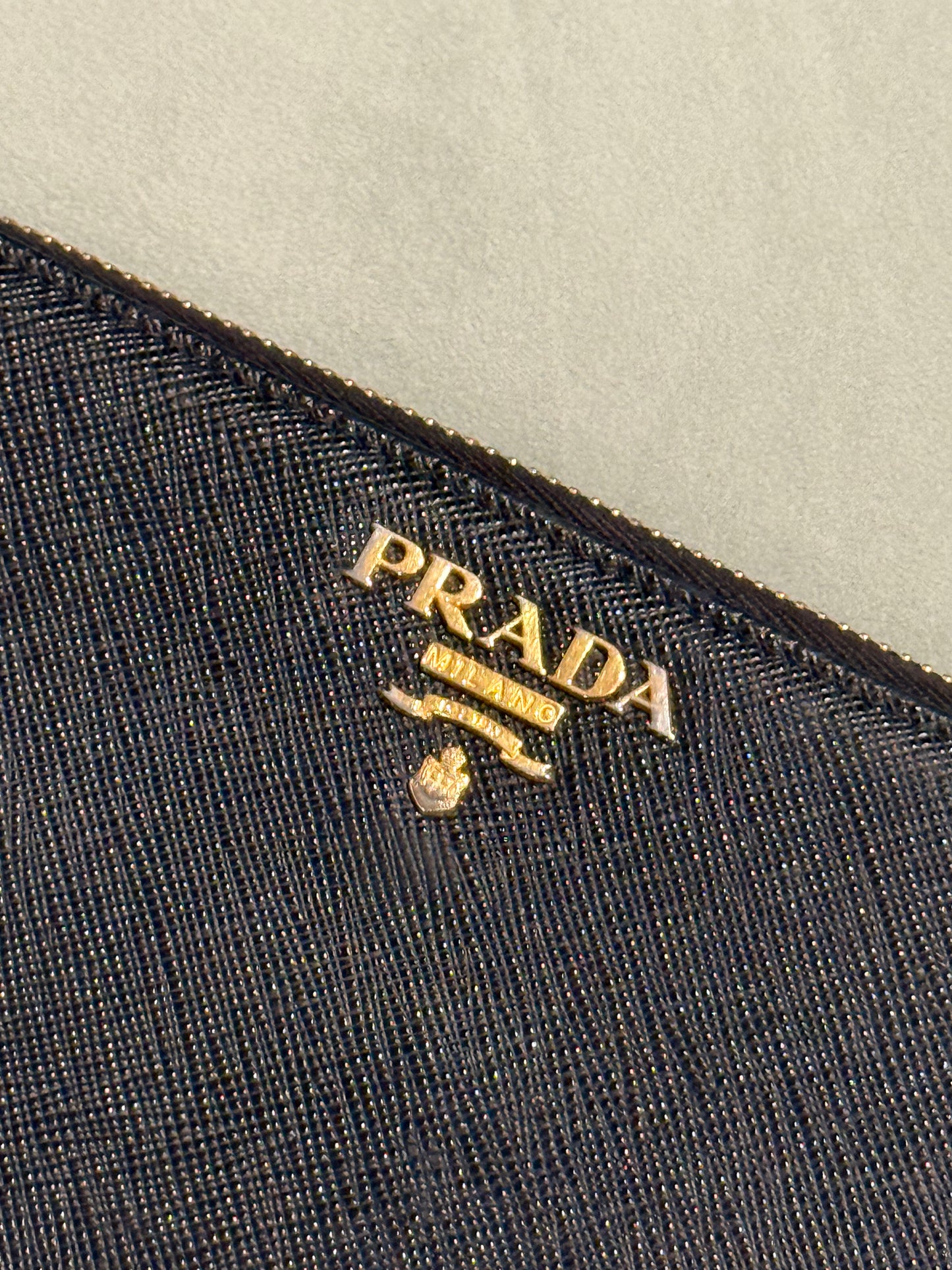 PRADA BLACK SAFFIANO LARGE ZIP AROUND WALLET