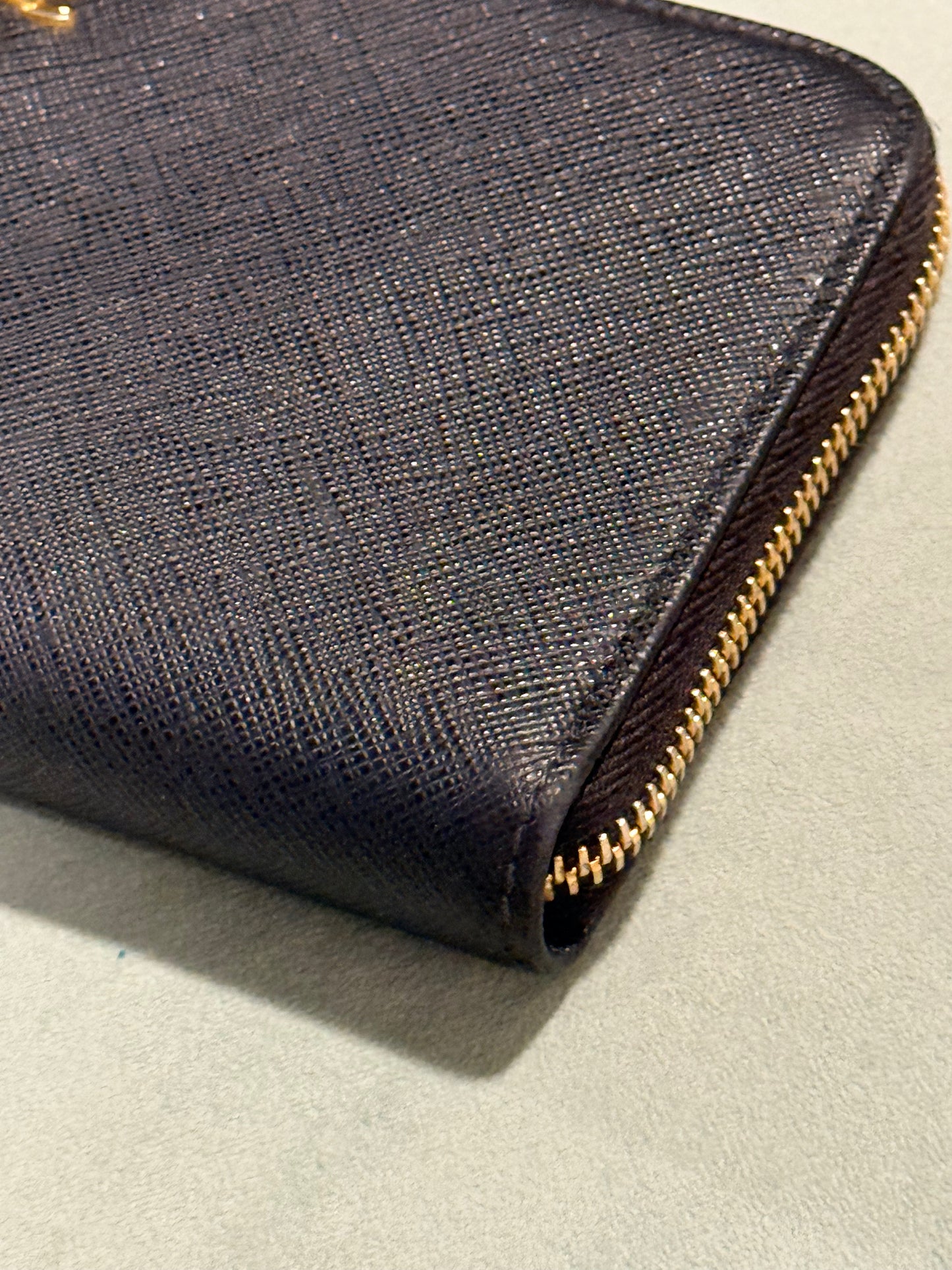 PRADA BLACK SAFFIANO LARGE ZIP AROUND WALLET