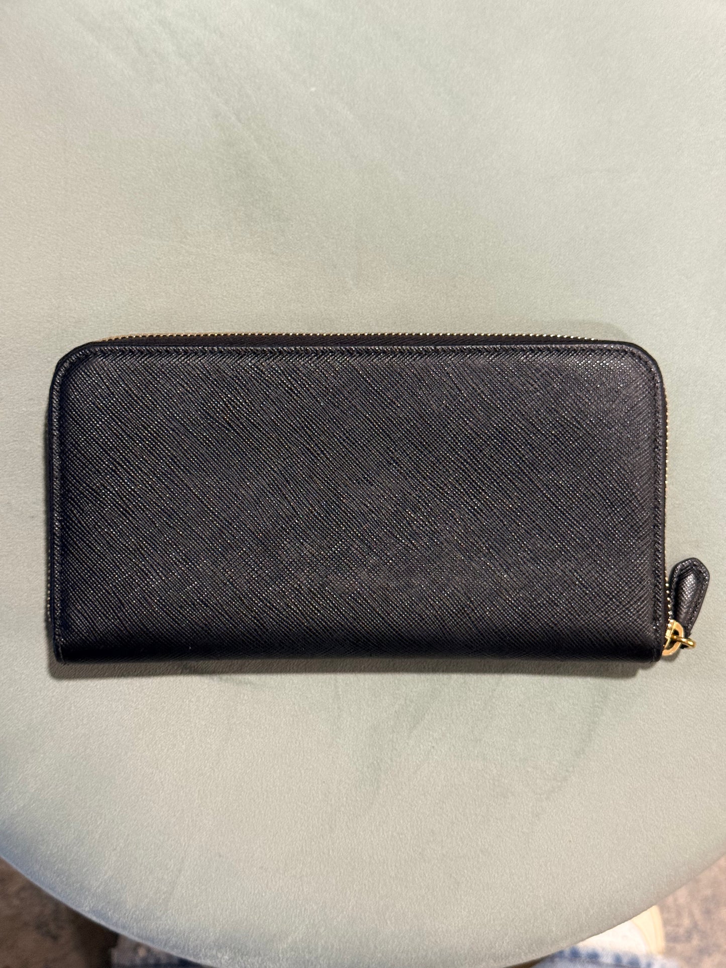 PRADA BLACK SAFFIANO LARGE ZIP AROUND WALLET