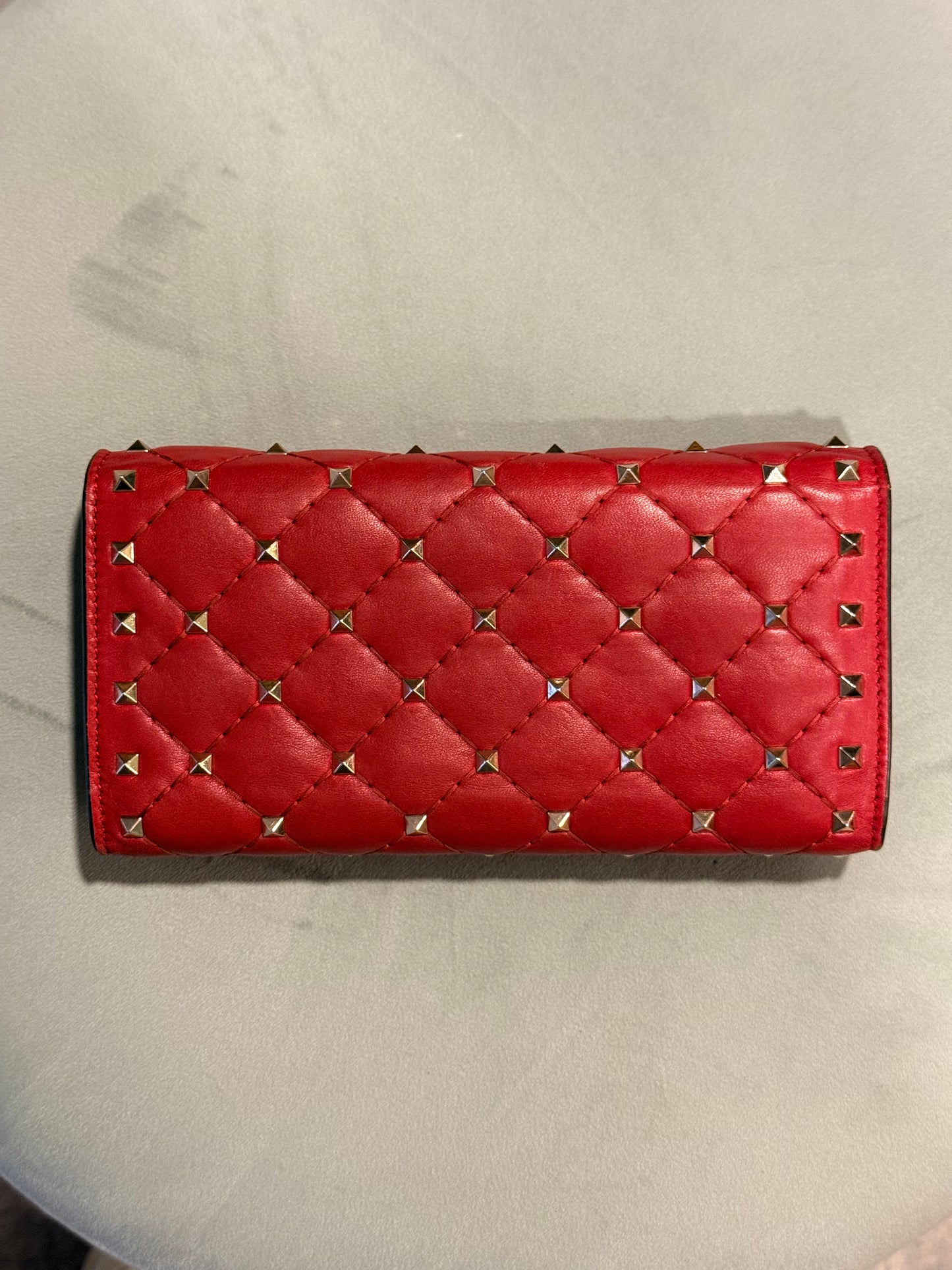 VALENTINO RED SPIKE CONTINENTAL WALLET